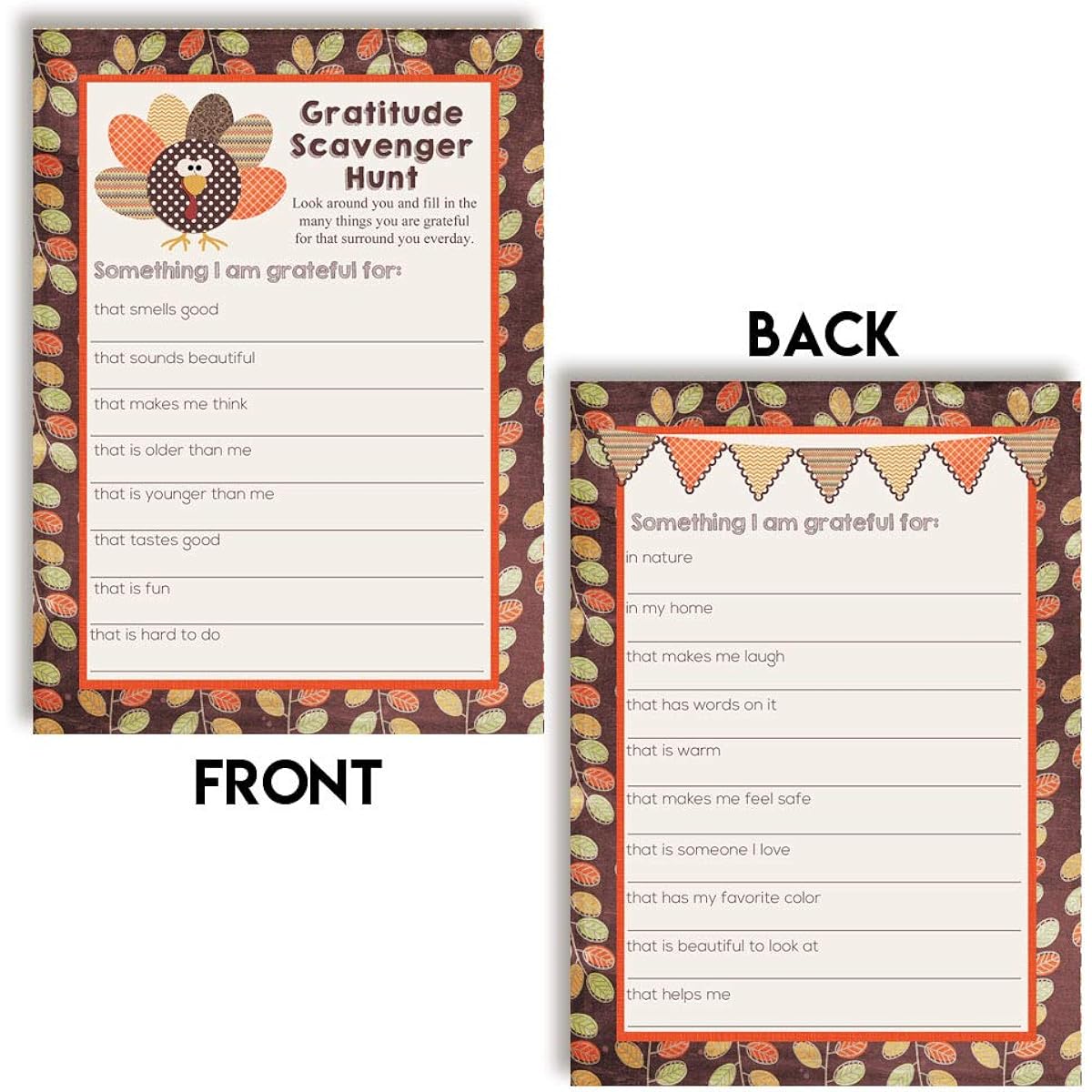 AmandaCreation"I Am Grateful For" Thanksgiving Game Cards 5" x 7" Blank Cards (10 Cards)
