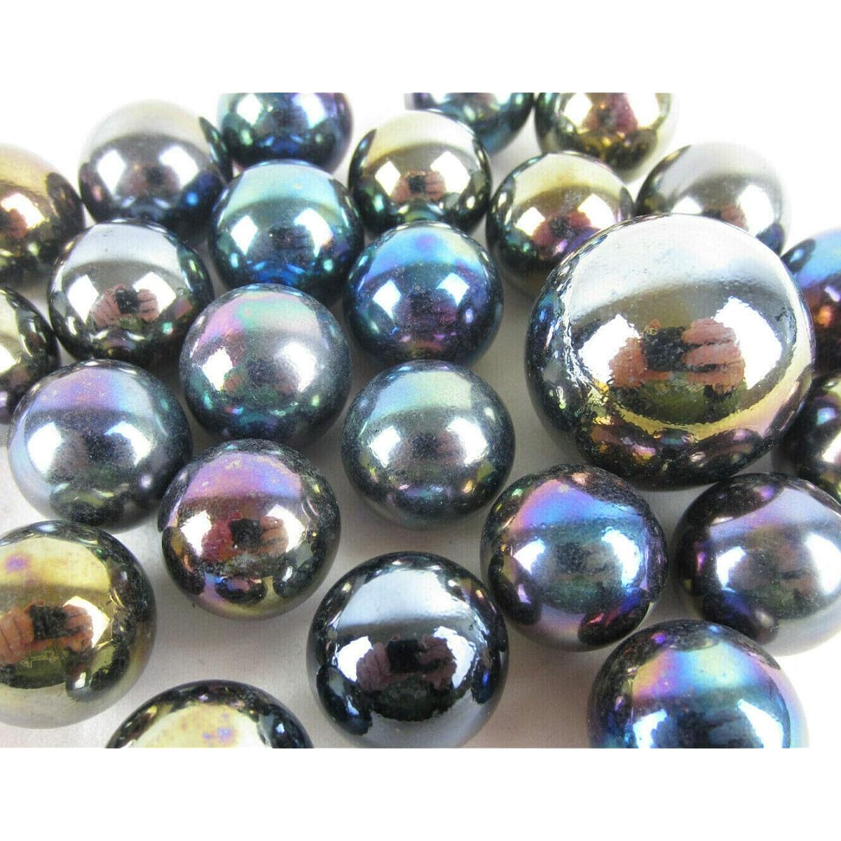 Big Game Toys~ 25 Glass Marbles Glass Marbles Meteor Metallic Iridescent Silver/Gold/Purple Classic Style Game Pack (24 Player, 1 Shooter) Decor/Vase Filler/Aquarium