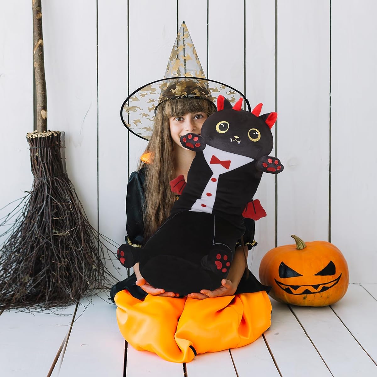 Officygnet Long Cat Plush Hugging Pillow 28 Inch Cute Cat Stuffed Animal Soft Stuffed Kitten Stuffed Doll Toy Halloween Zombie Doll Gift for Kids