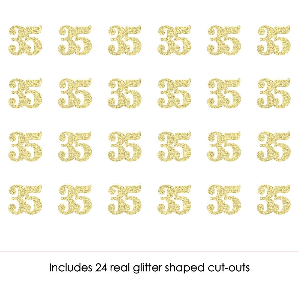 Gold Glitter 35 - No-Mess Real Gold Glitter Cut-Out Numbers - 35th Birthday Party Confetti - Set of 25