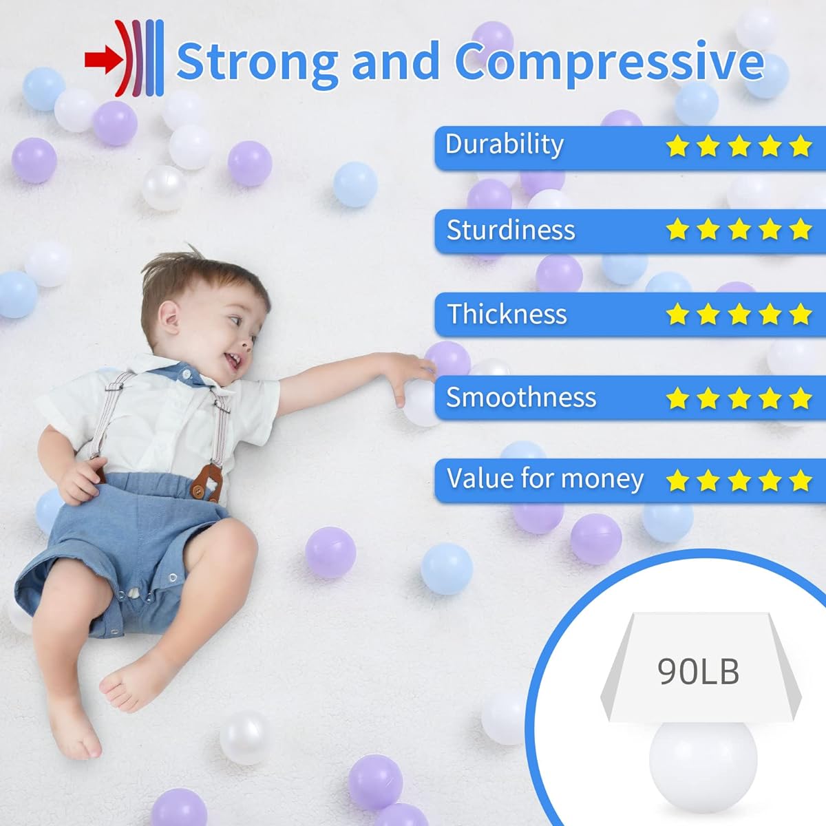 STARBOLO Ball Pit Balls, 100pcs, Phthalate Free, BPA Free, Non-Toxic, Crush Resistant, Play Balls, PVC Dustproof Storage Bag with Zipper, 100pcs