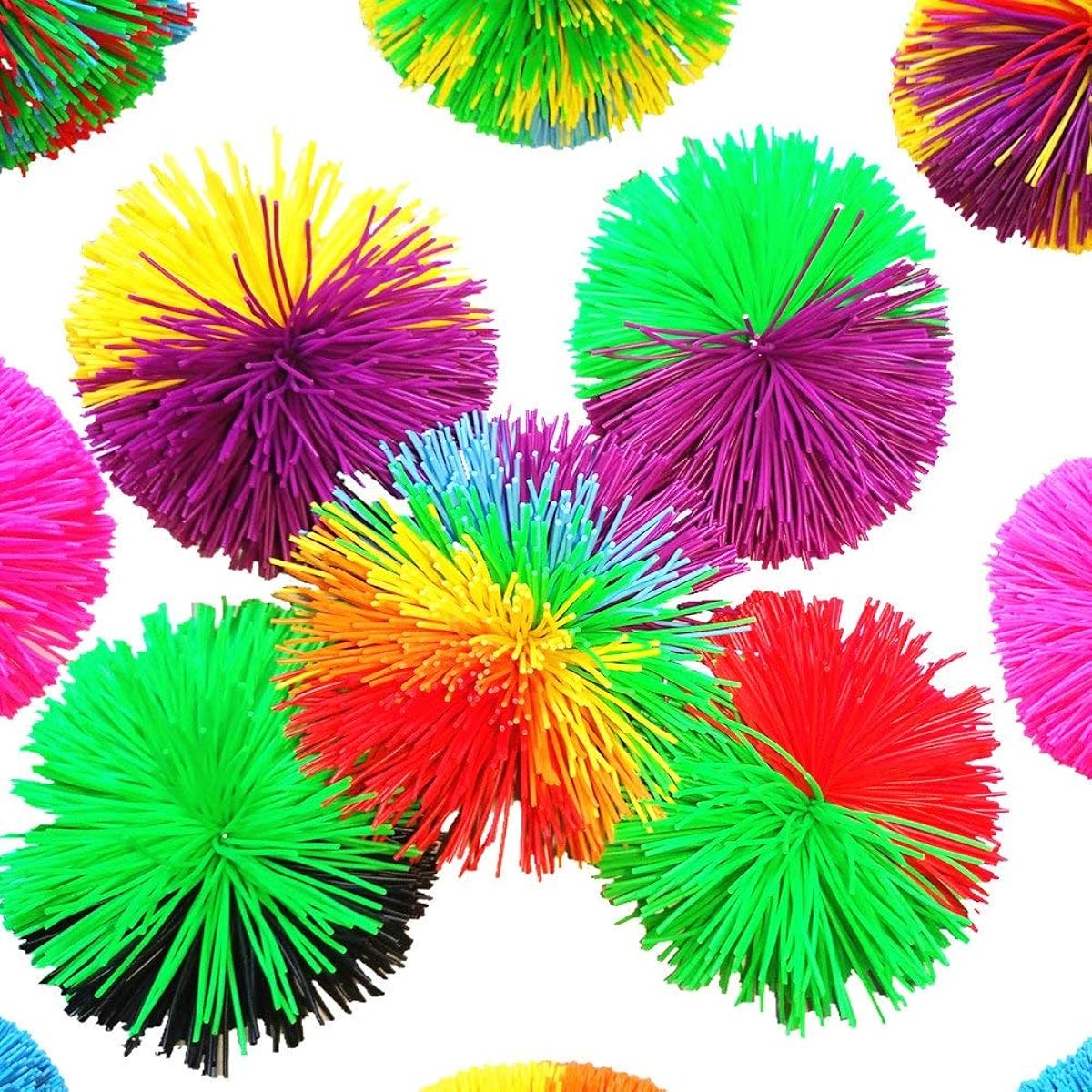 EDUCATION THROUGH PLAY 3.2 Inch Colorful String Ball Thick Silicone Bounce Fluffy Jugging Ball Monkey Stress Ball Office Stress Toy