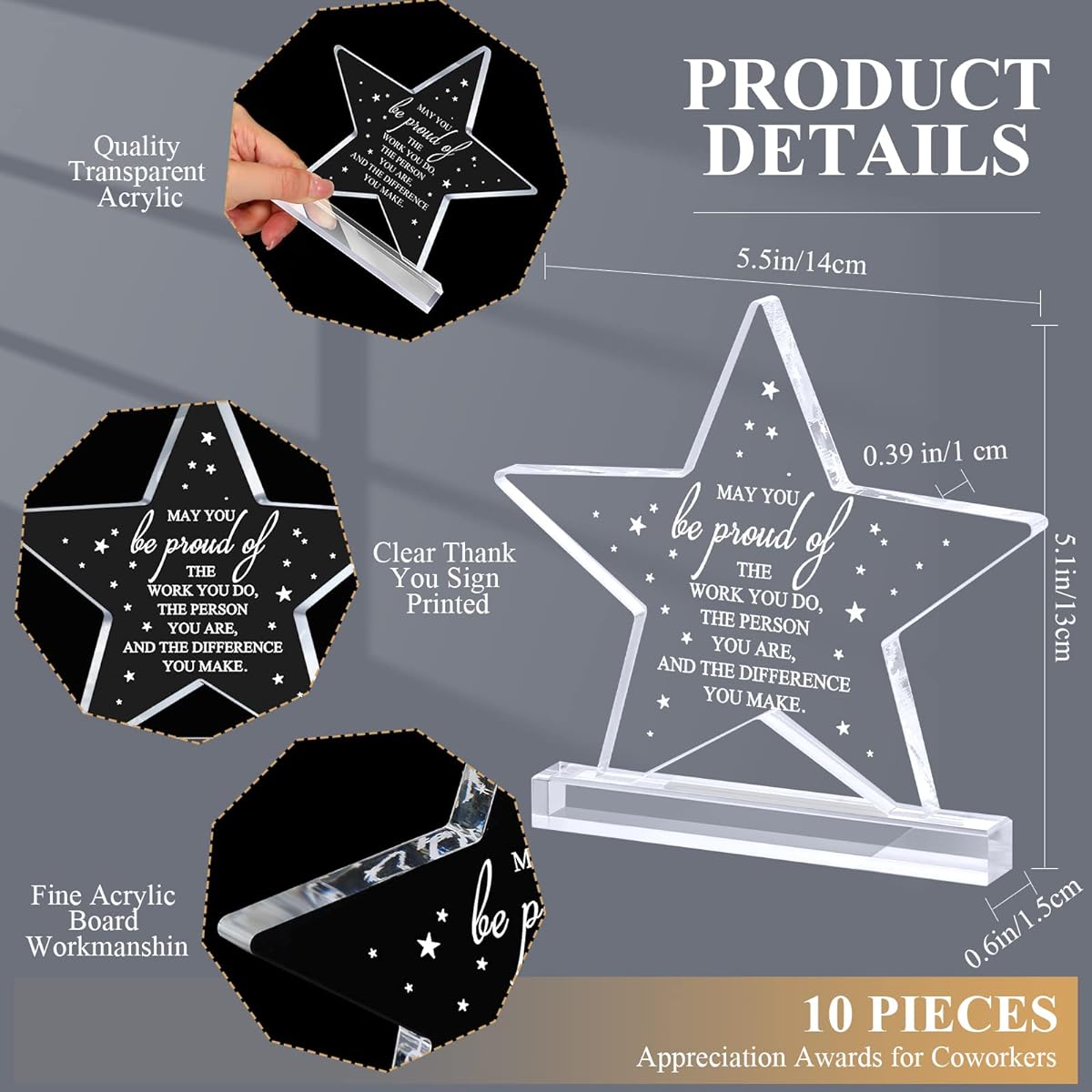 Employee Appreciation Awards for Coworkers, Acrylic Thank You Trophy May You Be Proud of The Work You Do Sign Prize for Adults Retirement Farewell Gifts for Women Men (Star)