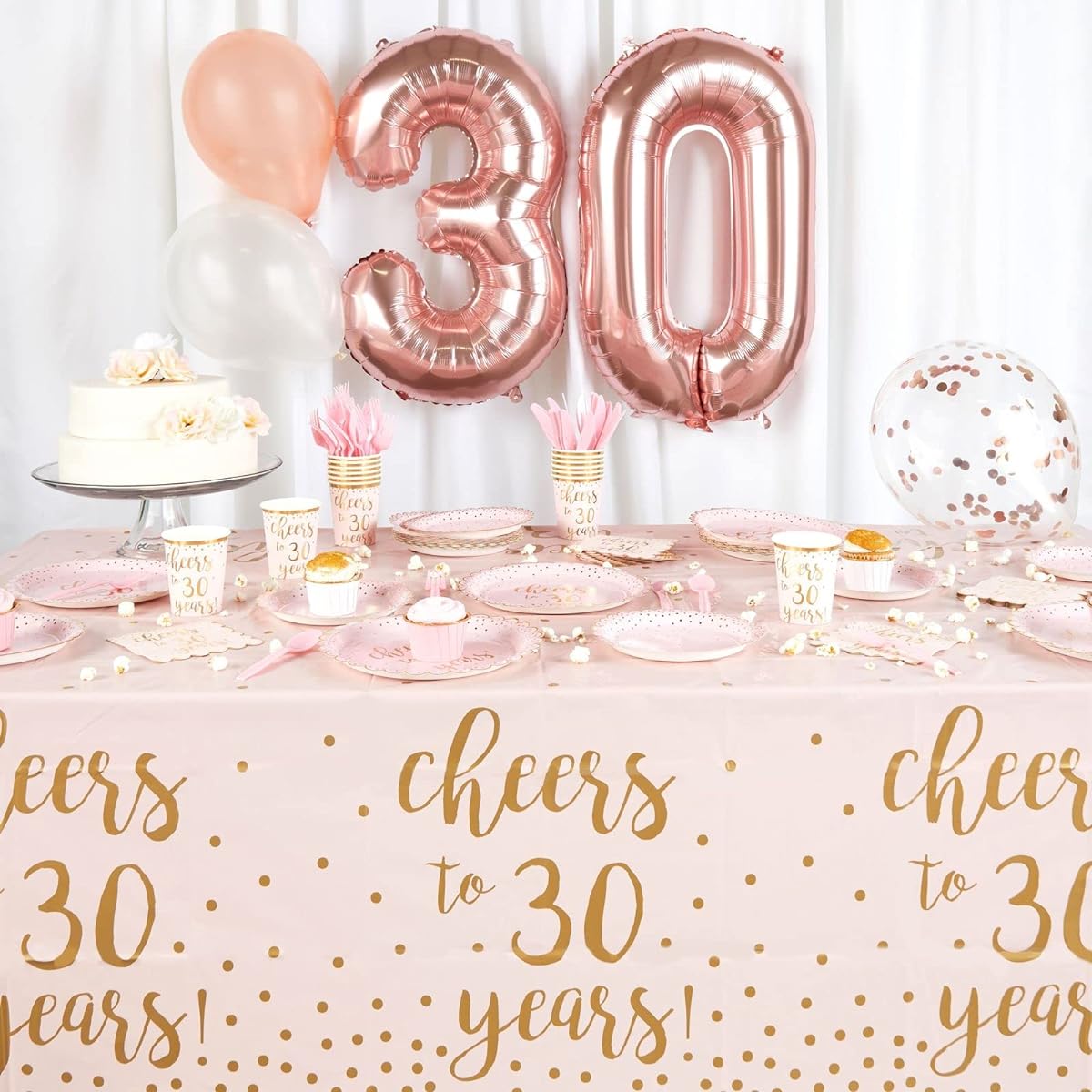 Cheers to 30 Years Birthday Decorations Paper Plates Napkins Cups Cutlery Tablecloth Balloons (197 Pieces for 24 People)