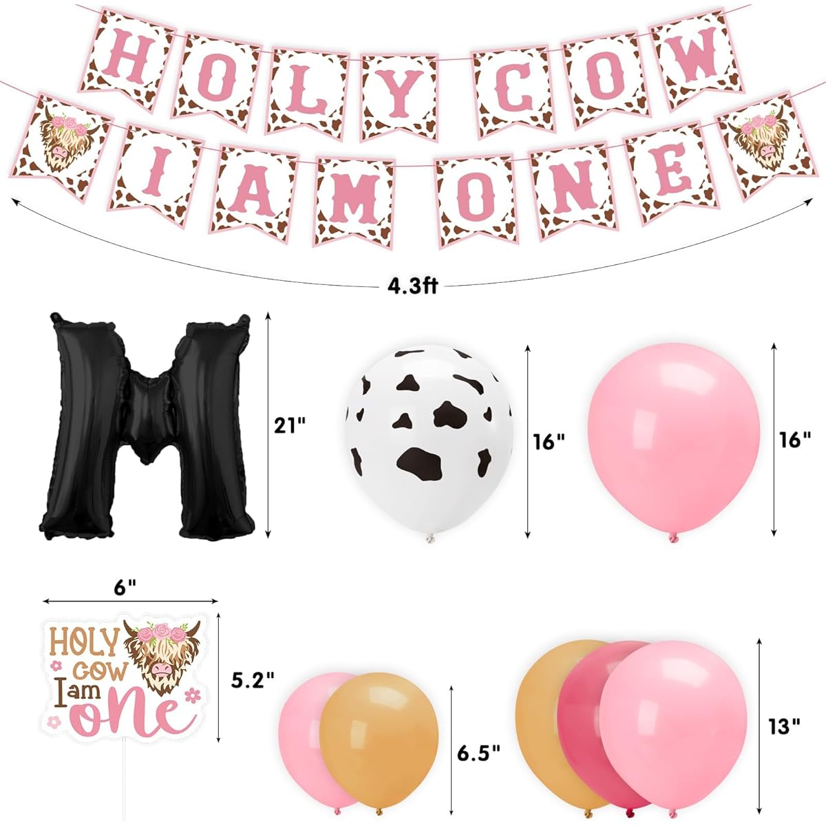 Highland Cow First Birthday Party Decorations Floral Holy Cow I'm One Baby Girl Banner Cake Topper Balloons Garland Set Scottish Cow Moomoo Kids Party Ideas Supplies