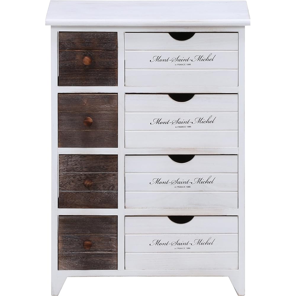 Fuji Boeki Chest of drawers 4 tiers Width 52cm x Depth 32.5 x Height 71cm White wash Storage shelf 8 drawers Antique Country style Finished product Michelle 38046