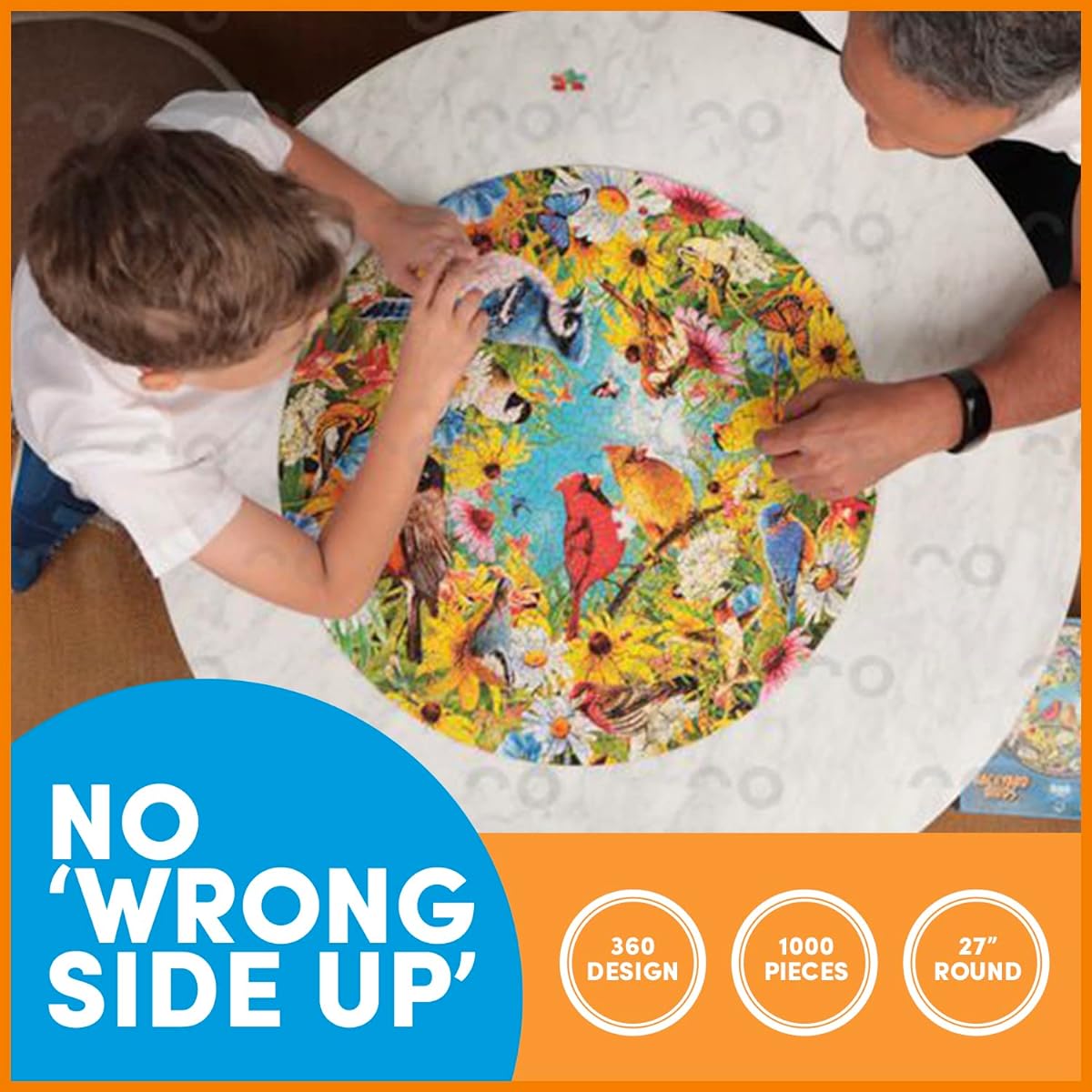 A Broader View Backyard Birds Round Table Puzzle - 1000 Piece Jigsaw Puzzle for Adults & Kids, Great for Groups of 2 or More, Everyone Gets the Best Seat at the Table, Includes 12x12 Inch Poster