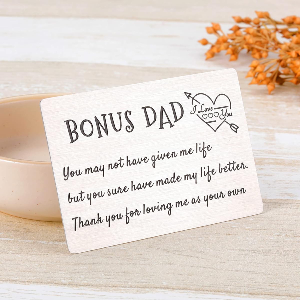 Bonus Dad Gifts Wallet Insert Cards for Kids Wife Father's Day Father in Law Day Birthday Wedding Christmas Thanksgiving Gifts for Father in Law Engraved Dad Wallet Card Inserts from Son and Daughter