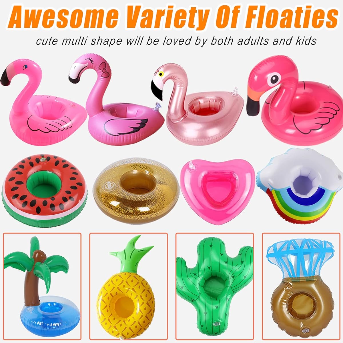 120pcs Bulk Inflatable Drink Holders Pool Drink Floats Cup Holders with Pump for Swimming Pool Parties