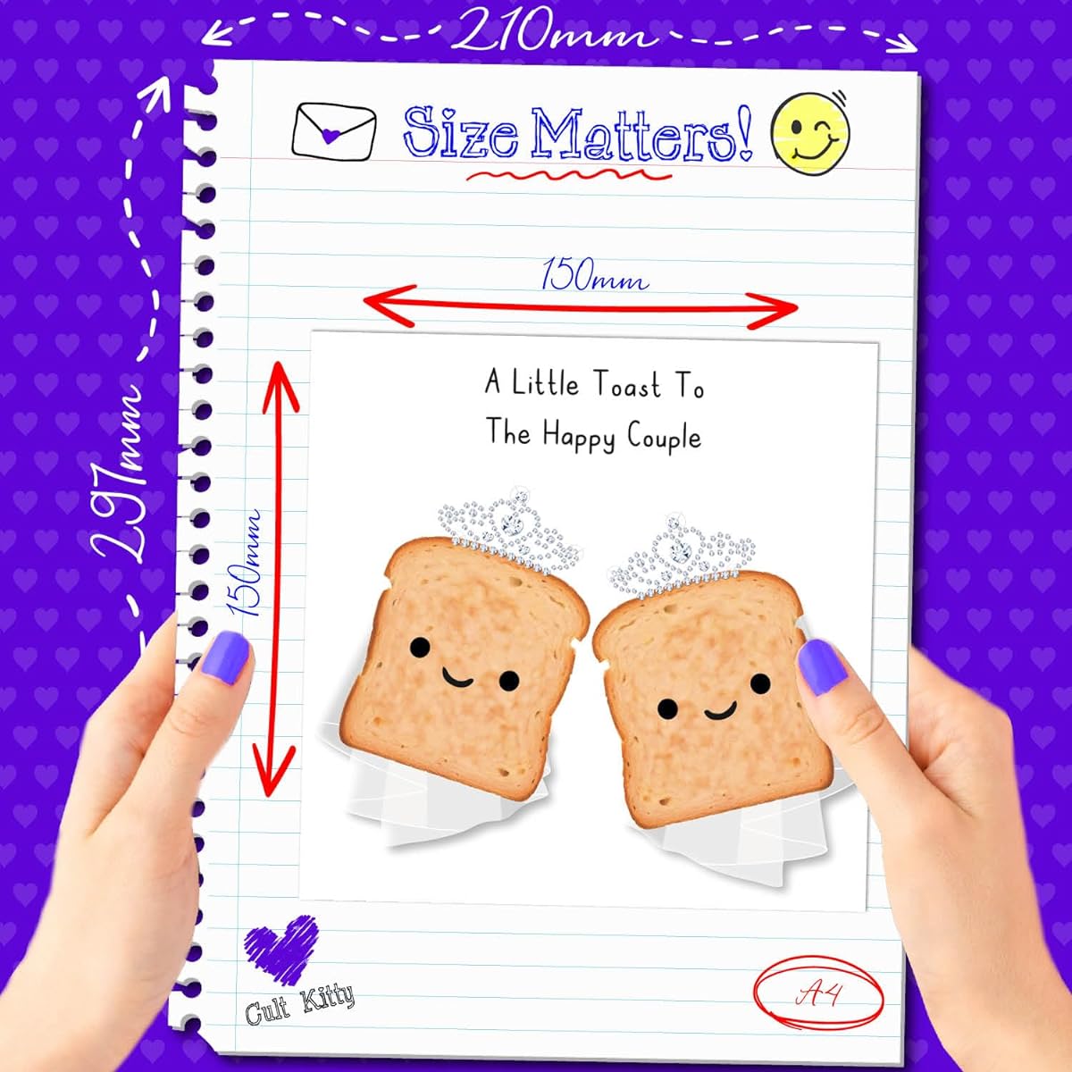 Cult Kitty Toast To Happy Couple Lesbian - Cute Gay Female Lesbian Wedding Cards for Women - Thick Premium Wedding Cards for Women, Lovely Bride Gay Female Cards with Colorful Envelopes