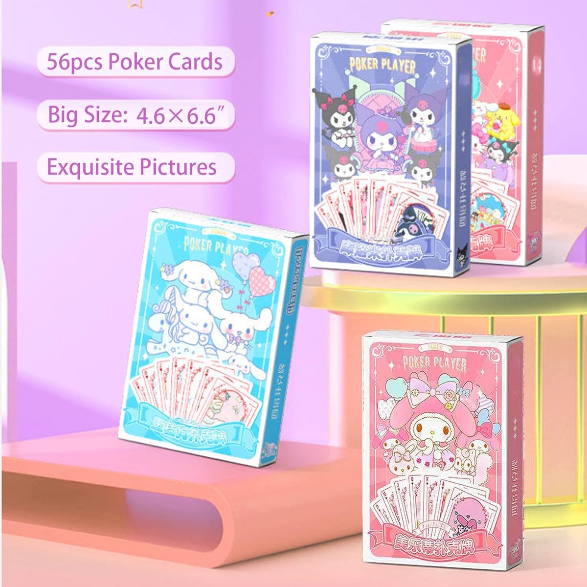 Oxsioeih 54 Large Cute Playing Cards + 2 Substitute DIY Cards for Card Games Poker Cards Cute Anime Beautiful Picture Deck Card Table Game Cards 4.6 x 6.6 Inch