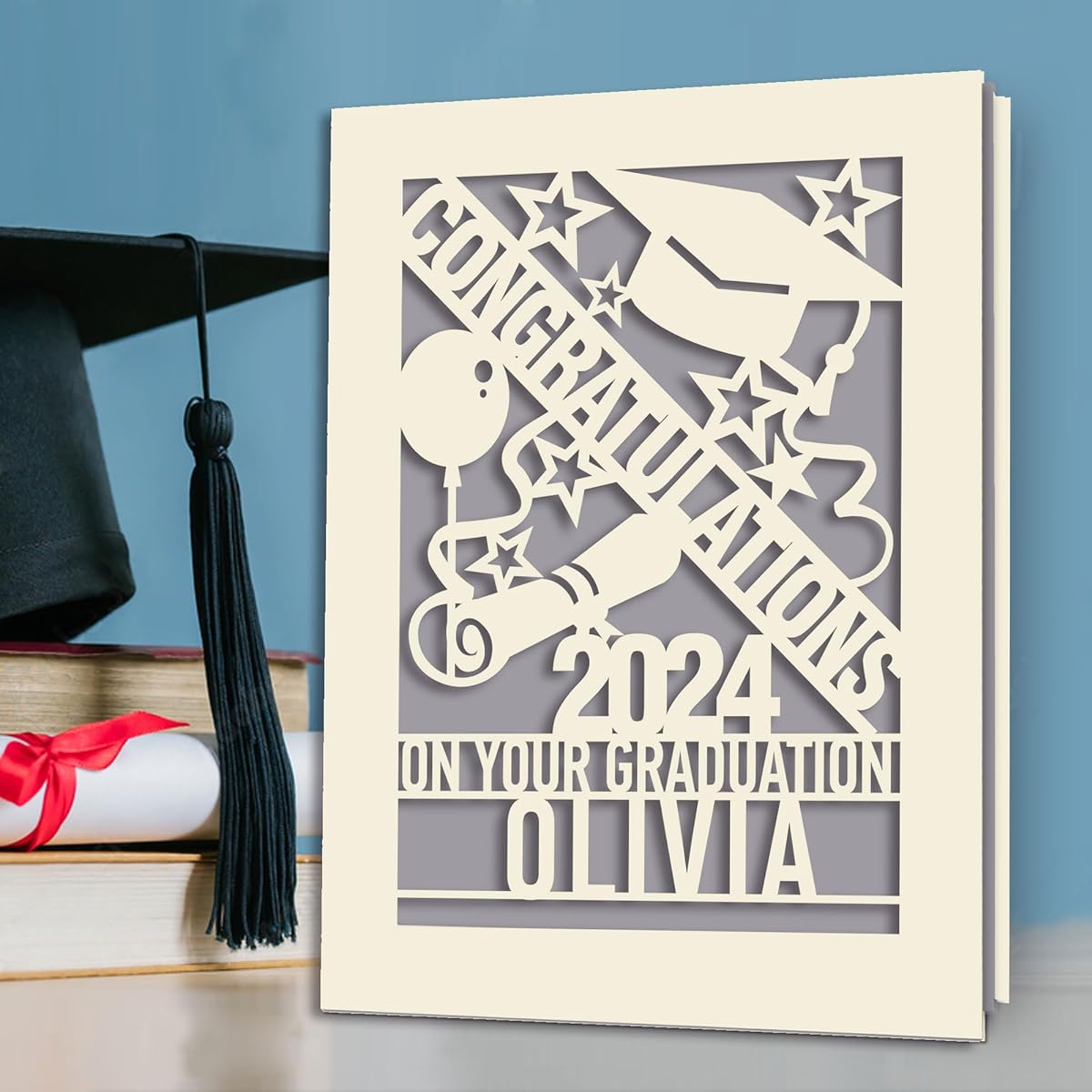 EDSG Graduation Card 2024 Personalized Graduation Gift Graduation Card Congratulations on Graduation Paper Cut Graduation Card for High School College Girlfriend Son Daughter Classmate (Gray)