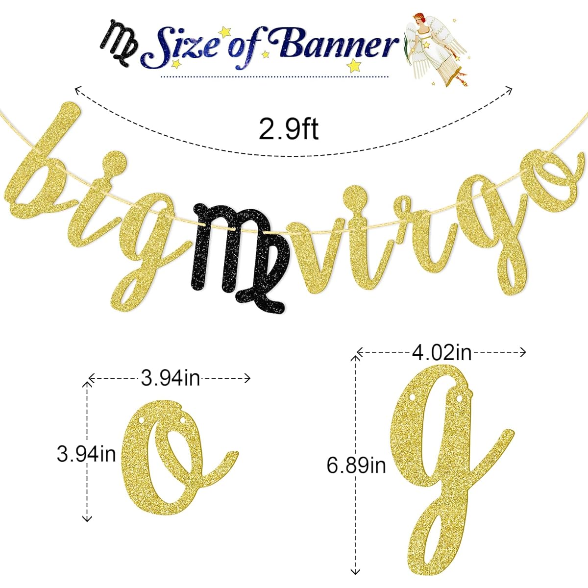 Big Virgo Energy Banner with Guts, Zodiac Birthday Banner, August Birthday Banner, September Birthday Banner, 18th 21st 25th 30th 40th Birthday Party Decorations, Gold Glitter
