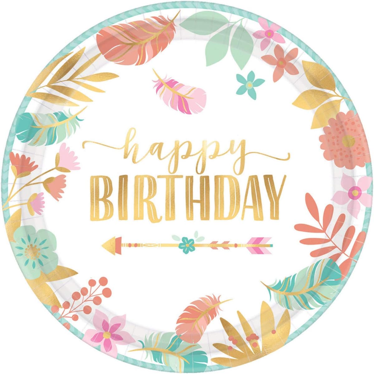 Amscan International 592106 Paper and Plastic Tableware Plate Mt Boho Birthday Girl 27cm