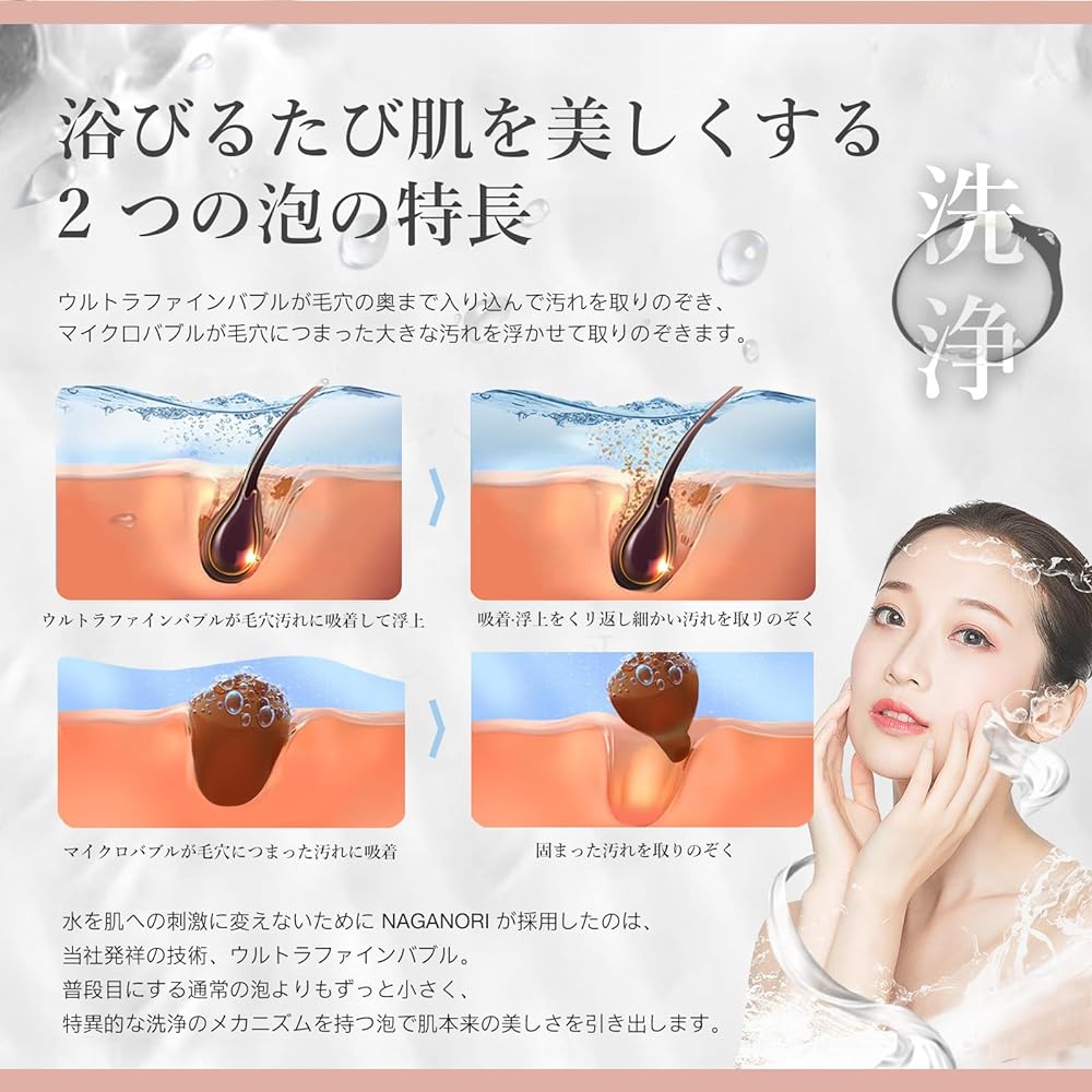 NAGANORI FINE BUBBLE mini 2 Shower Head Micro Nano Bubbles Fine Bubbles Ultra-Fine Bubbles 0.001mm 5-Step Mode Booster Shower Head Nano Bubbles Adapter Included Negative Charge Nano Bubbles Skin Care Beautiful Skin Moisturizing Water Saving TYD