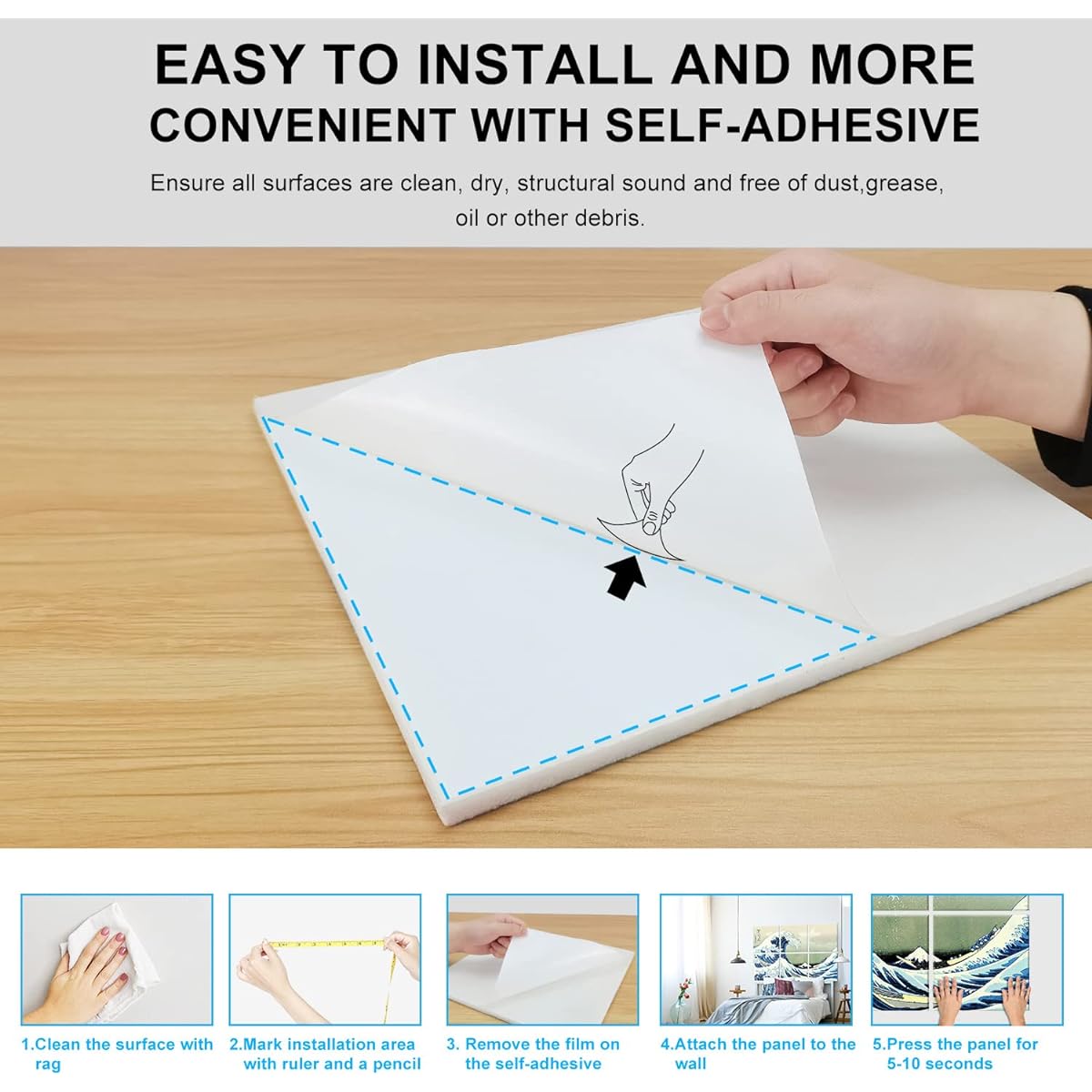 ave off Kanagawa Katsushika Hokusai (Total length of 6 panels 180 cm x 120 cm x 1 cm) Uses high quality materials Flame retardant Tideproof Can be used for walls and floors Sound absorbing panels Interior decoration Sound deadening Soundproofing measures