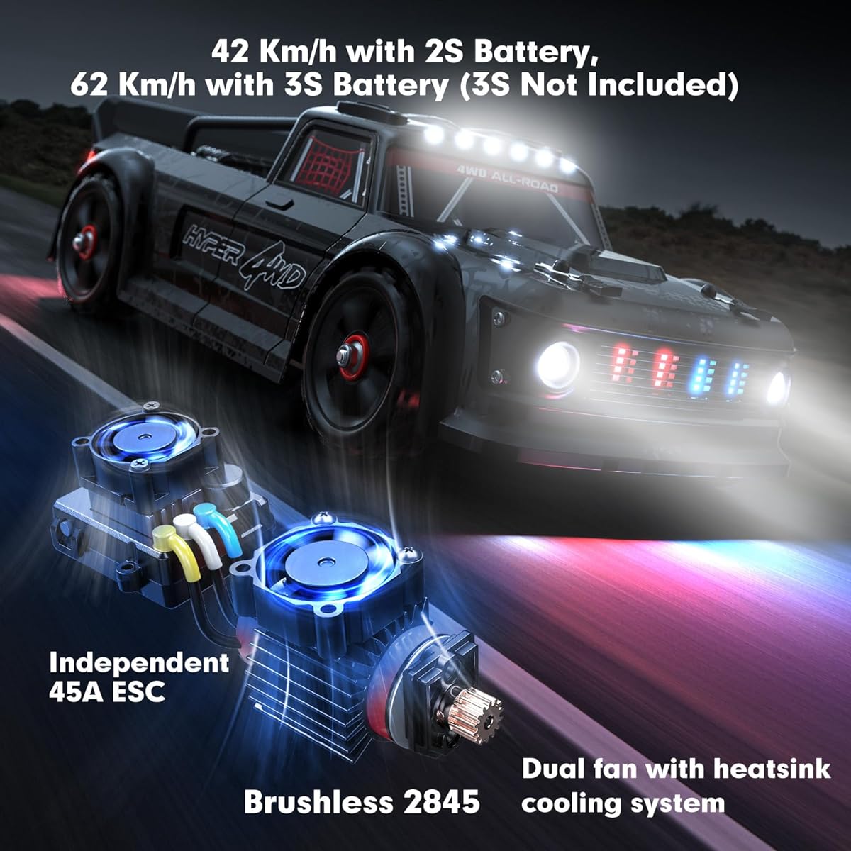 HYPER GO 14301 1/14 RTR Brushless RC Drift Car with Gyro Up to 34mph High Speed RC Car for Adults 4x4 All Road Street Bus RC Truck Electric 4WD Remote Control Car for Drift Rally Black