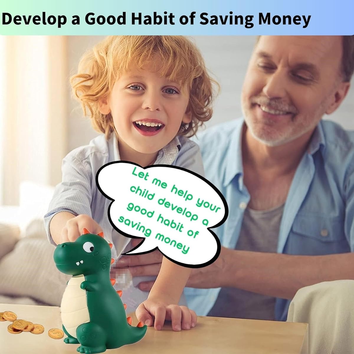 Pakproly Dinosaur Money Box, Unbreakable Plastic Piggy Bank for Kids, Cute Kids Money Box for Boys, Great Christmas and Birthday Gift (Green)