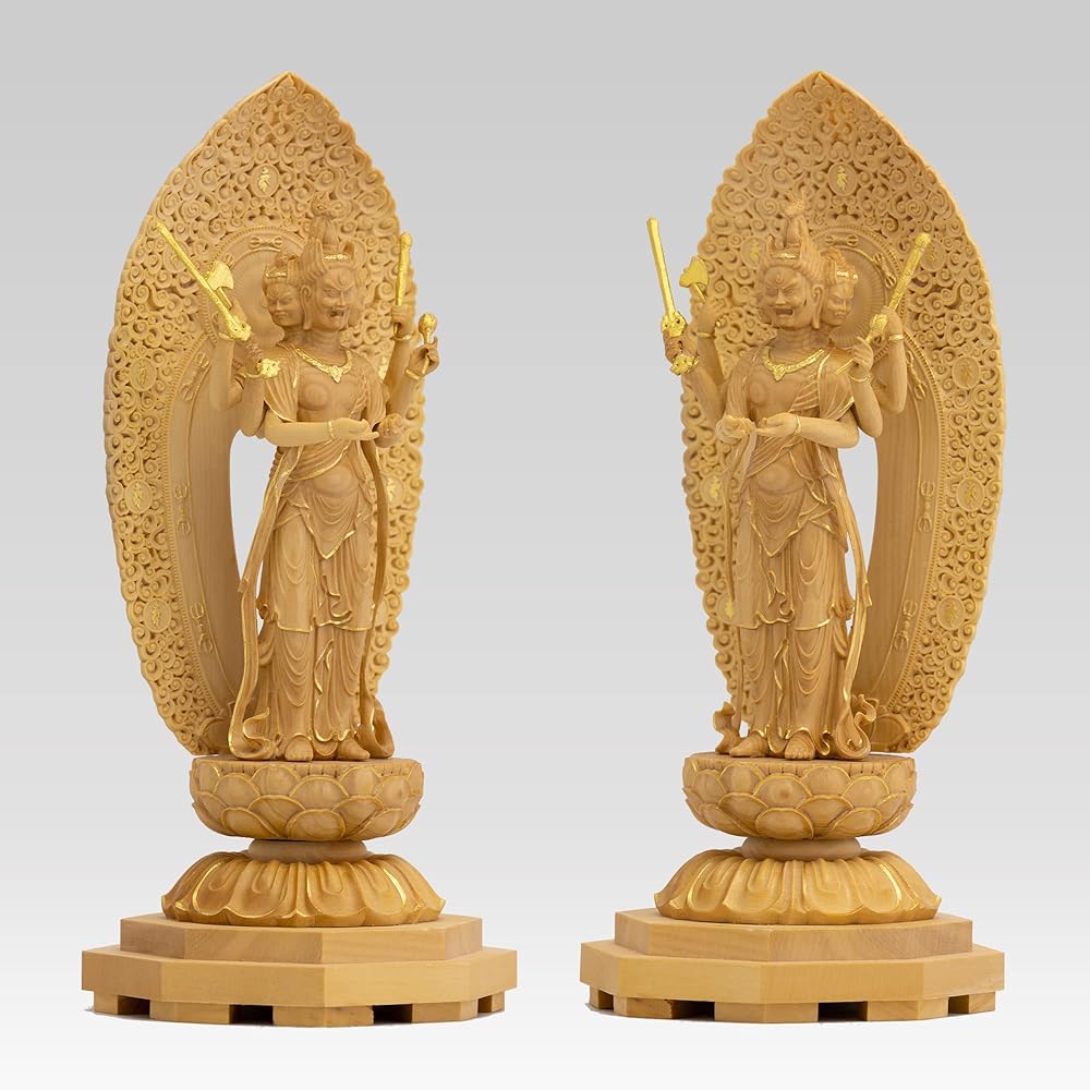 Tiny Buddha Bato Kannon 14.2cm (Wooden: Boxwood, gold clay finish) _ Kanzeon Bodhisattva Buddha Statue Figure Wood Carving Ornament (GSB Batou Kannon