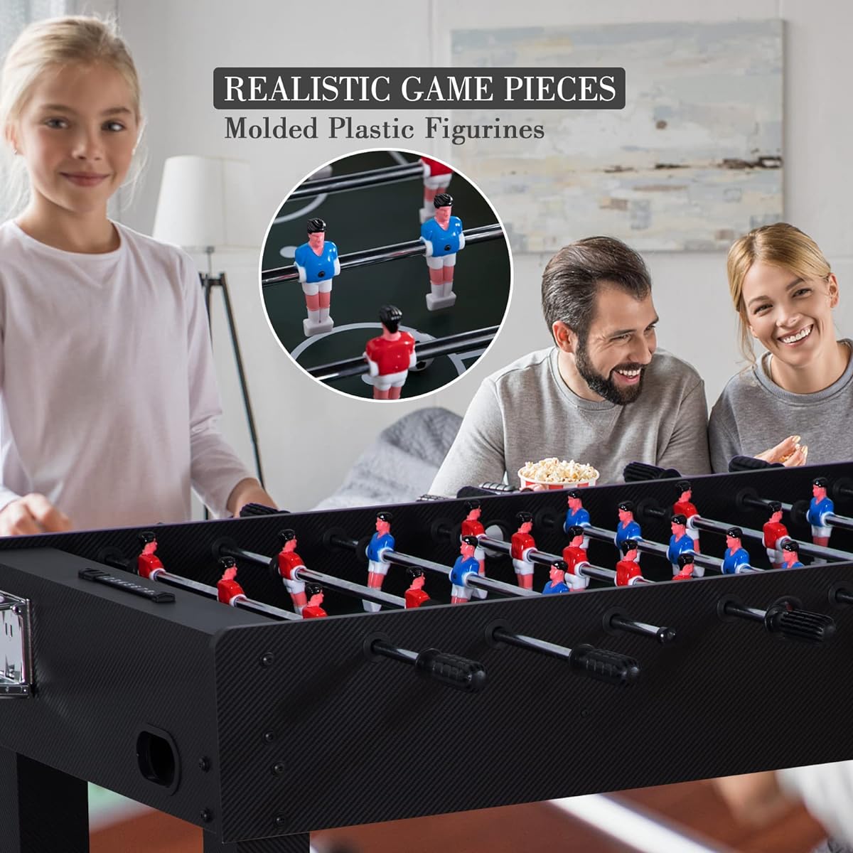 RayChee 48 Inch Soccer Table Competition Size Soccer Table with 2 Balls and 2 Cup Holders 2x4ft for Kids Adults 4 Players Football Table for Home Game Room Arcade