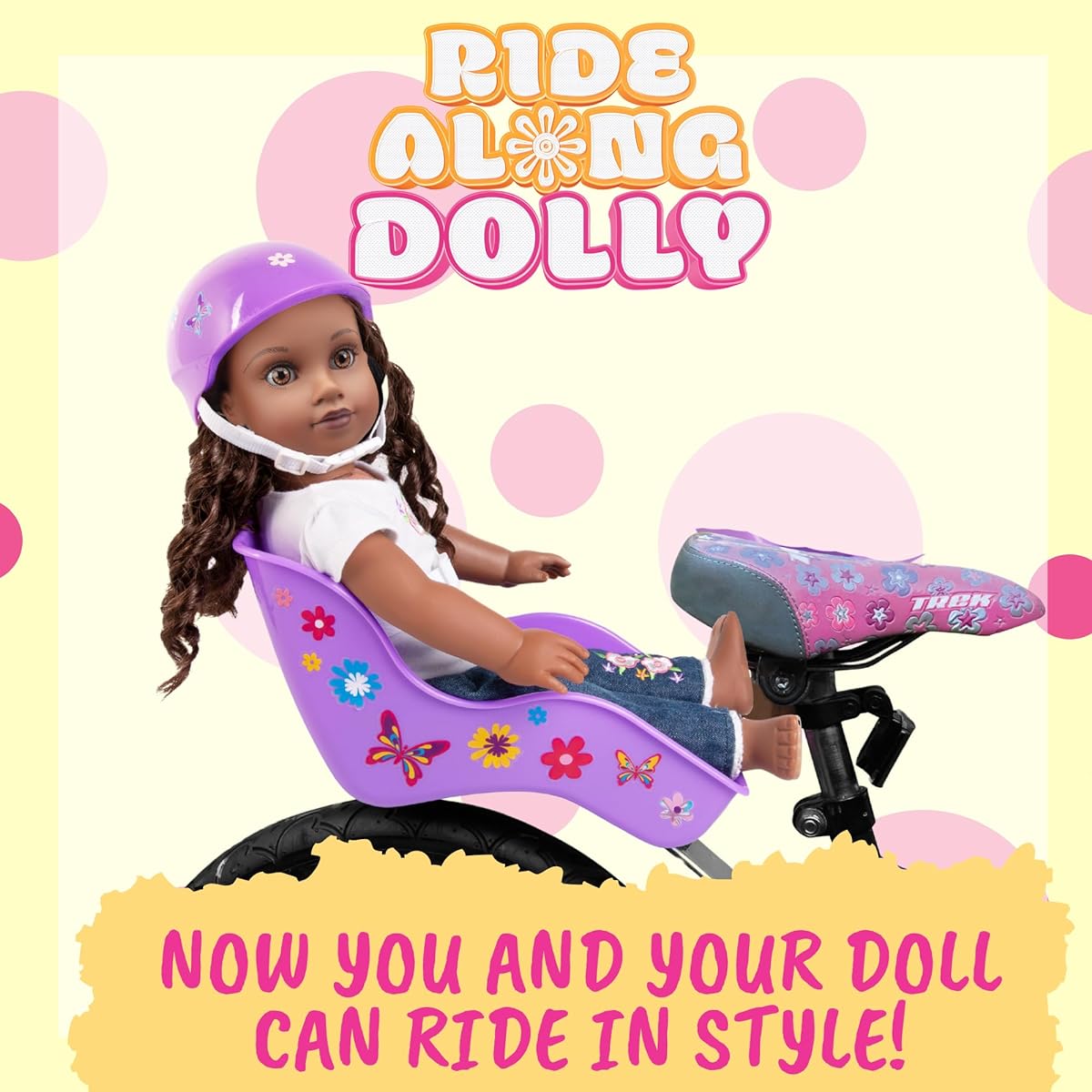 SCS Direct Ride Along Dolly Doll Bike Seat Purple Glitter with Decorate Yourself Decals (Fits American Girl and 18 Inch Dolls and Stuffed Animals)