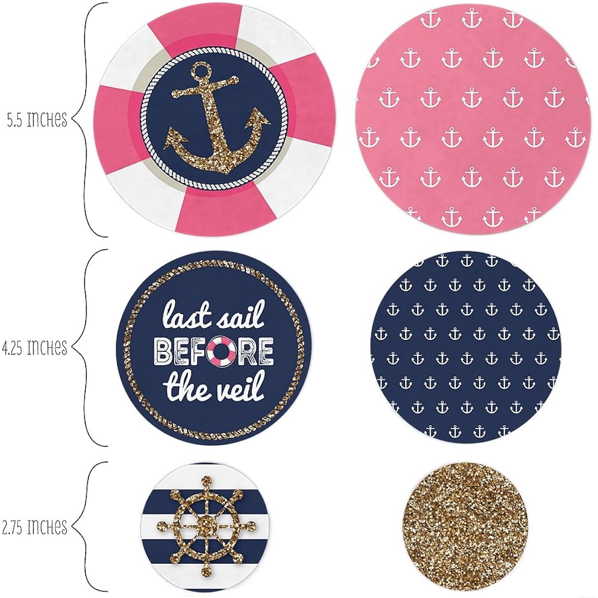 Big Dot of Happiness Last Sail Before the Veil - Nautical Bridal Shower Bachelorette Party Giant Circle Confetti - Party Decorations - 27 Large Confetti