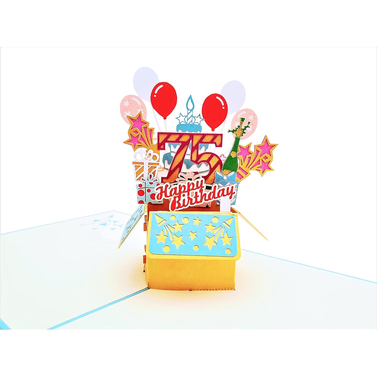 iGifts And Cards Happy 75th Blue Birthday Party Box 3D Pop Up Greeting Cards - 75 Years Old Awesome Balloon Unique Celebration Feliz Camprearini Fun Mom Dad