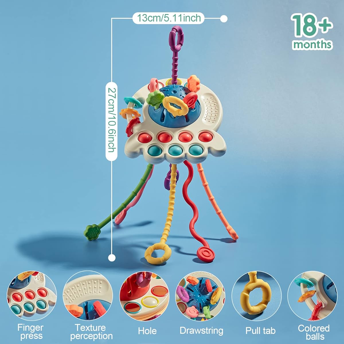 Montessori Toys 18M+ Food Grade Silicone Pull String Activity Toy, Toddler Sensory Toy, Travel Toy, Multi-Sensory Activity Toy for 1 Year Old, Birthday Gift for Toddlers