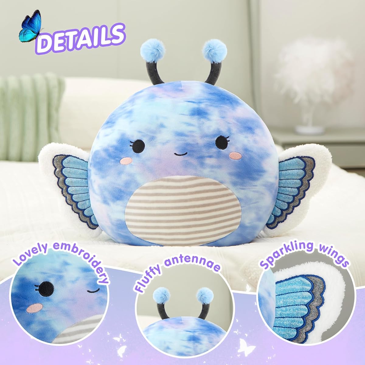 Houwsbaby Blue Butterfly Plush Pillow