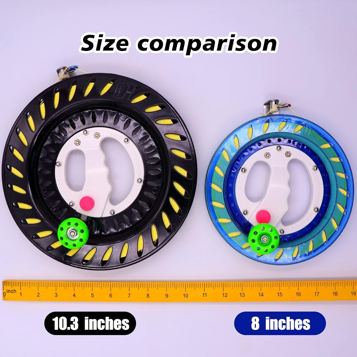 Kite Reel and Kite String with Reel, 10.3" Diameter, High Strength Kite String, Large Handle, Safety Lock Design, Connectors, Kite String Spool for Kids and Adults (Black)