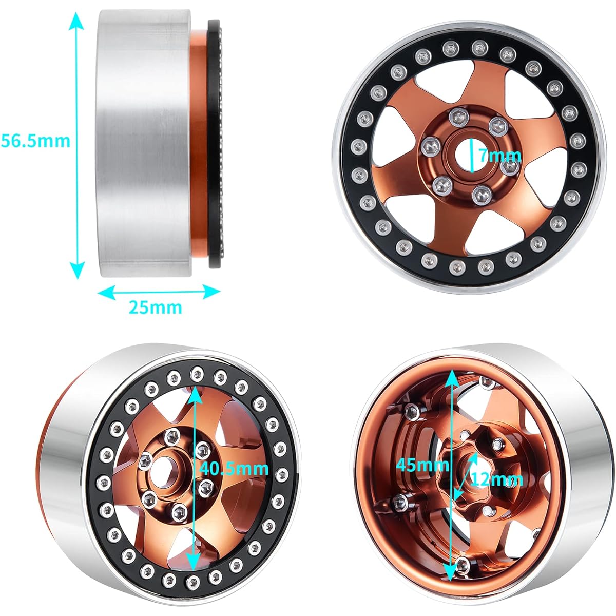 Que-T 4pcs 1.9" Beadlock Wheel Rims Metal Wheel Hubs for 1/10 RC Axial SCX10 90046 AXI03007 TRX4 CC01 RC Car (Brown & Black)