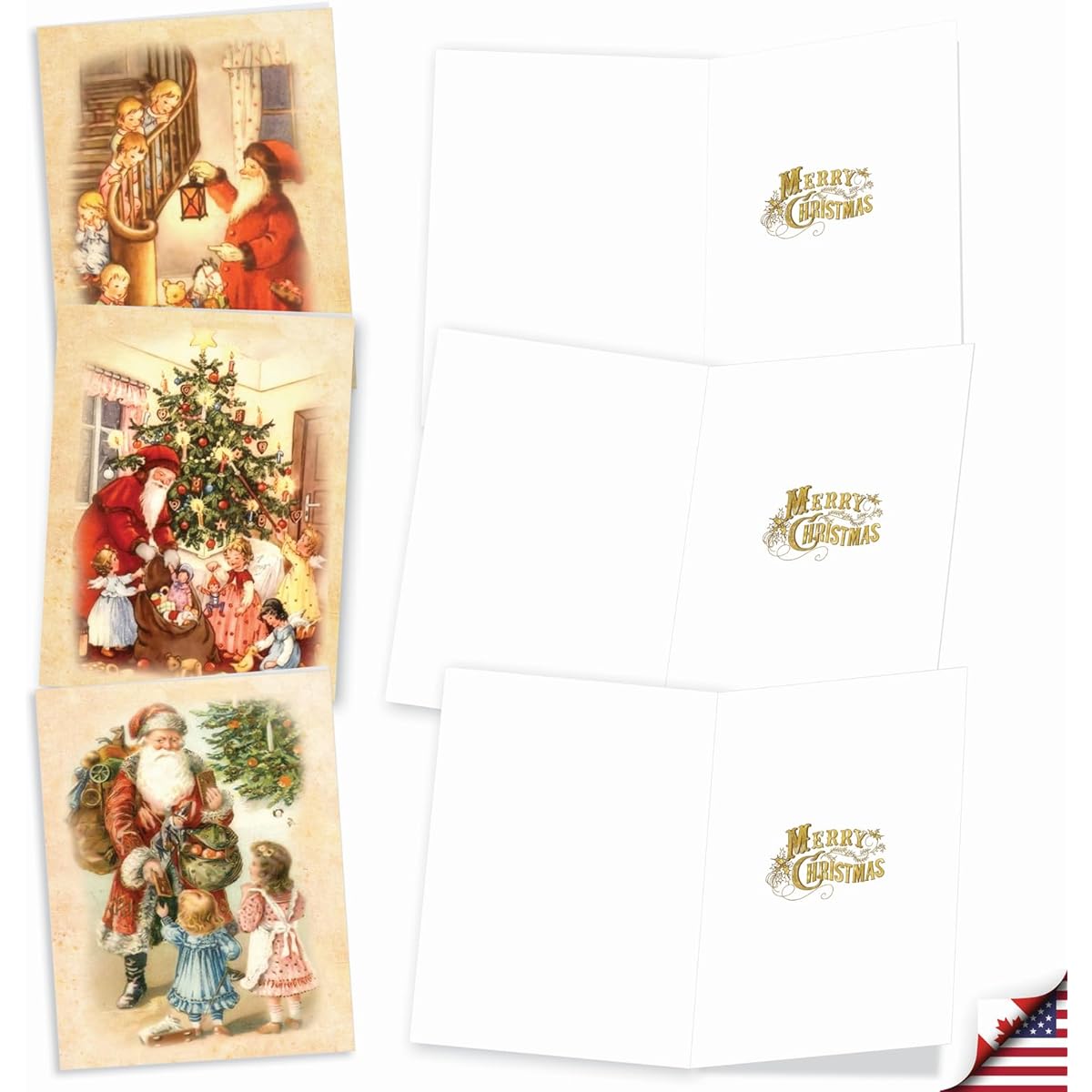 The Best Card Company Christmas Note Box Set, 20 Assorted 4 x 5.12 Inch Envelopes (2 of 10 Designs), Santa Retro AM7810XSG-B2x10