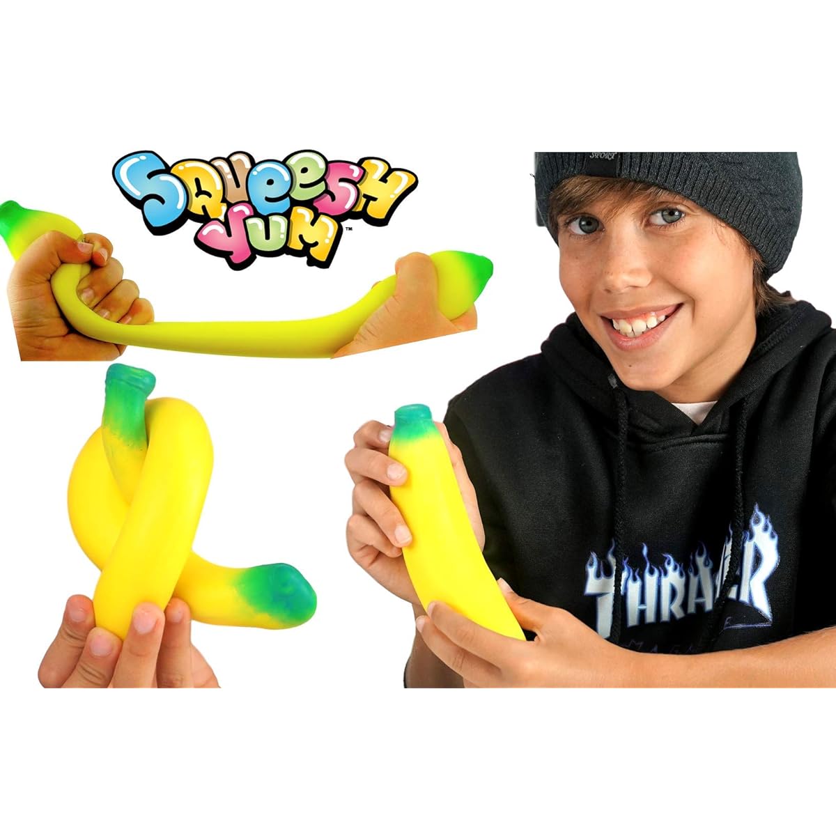 JA-RU Stretch Banana Carrot & Dough Balls Sensory Toys (3 Pack) Stress Relief Toys | Fidget Toys for Kids & Adults Autism Anxiety Therapy Squishy Toys & Party Favors & Stickers 3342-3340-401s
