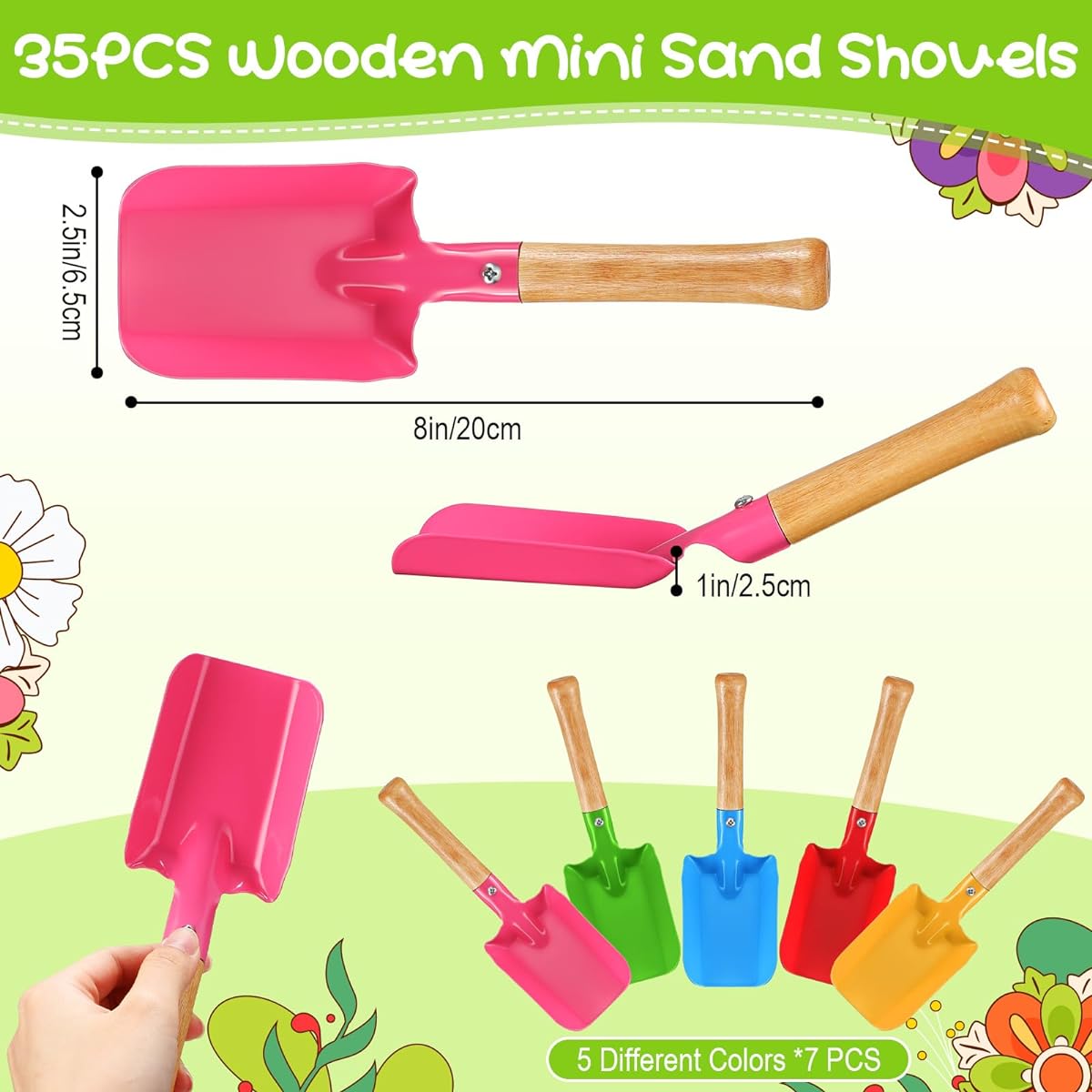 RoundFunny 35pcs Sand Shovels Wooden Mini Sand Shovels Gardening Mini Garden Tools Metal Hand Shovel Metal Spade Metal Sturdy Wooden Handle Safe Gardening Tools (Mulch, 8 inch)