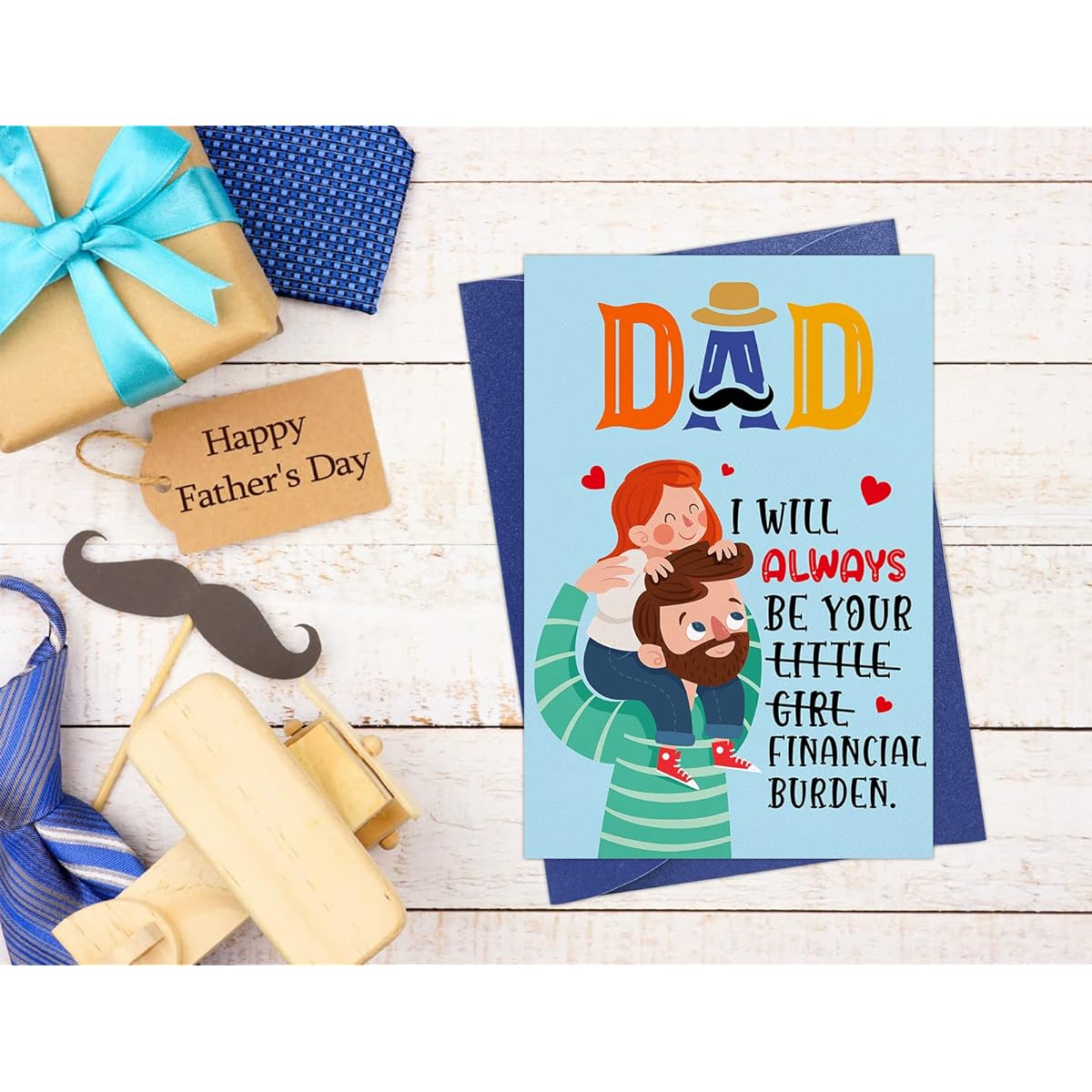 D24TIME Funny Father's Day Card from Daughter to Dad-I Will Alwanys Be Your Financial Burden Happy Father's Day Gift Card Humorous Father's Day Greeting Card with Envelope for Daughter Girls Kids