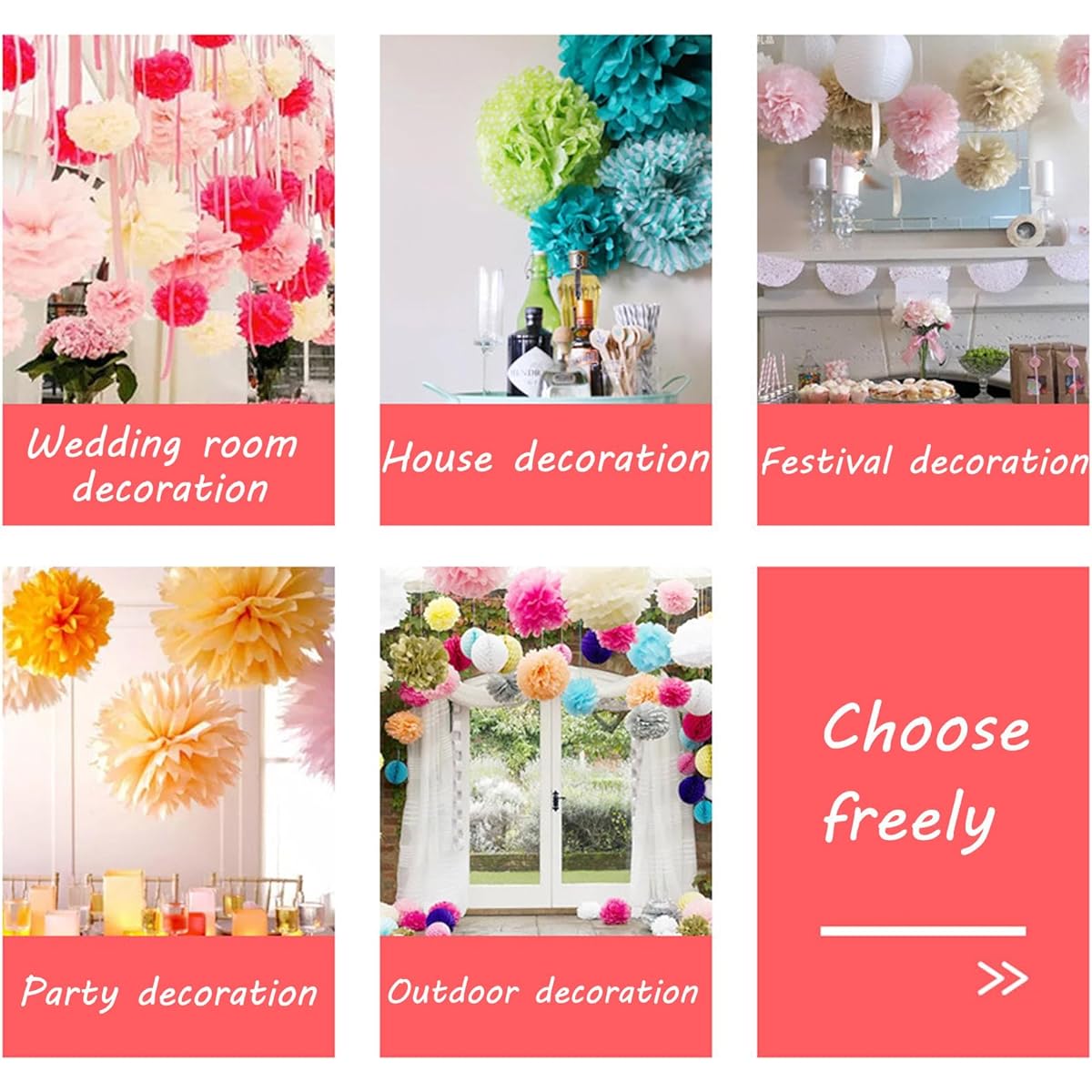 Gold Paper Pom Poms - Tissue Pom Poms Decorations for Party Wedding Hanging Decor - Set of 15