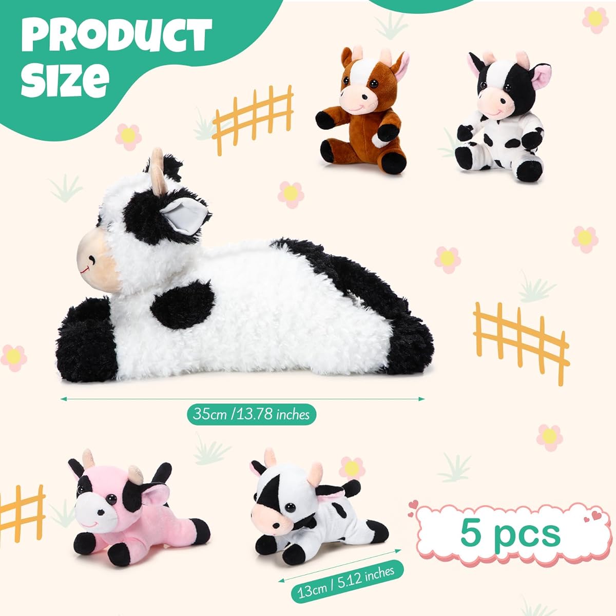 Shappy 5 Piece Stuffed Cow Animal Set, 1 Mummy Cow Plush Toy, 4 Baby Belly Cute Stuffed Cows, Cuddly Soft Plush Toy Set, Party Favors, Boys Girls, Birthday Gift