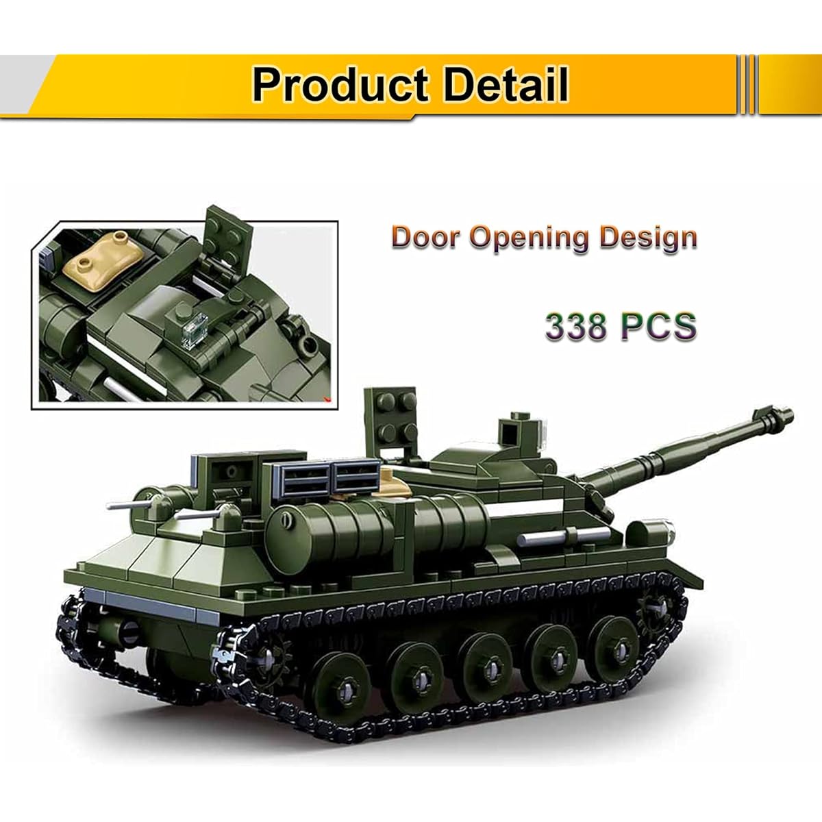 ChokGift Military Army WWII SU-85 Tank Destroyer Building Kit, Army Series Building Blocks Set with 2 Soldier Figures, Best Role Play STEM Building Toy for Boys and Girls (338 Pieces)