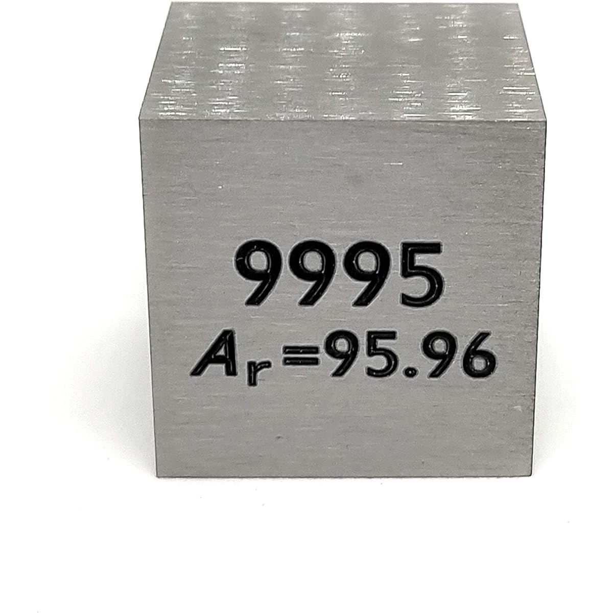 Elemental specimen Molybdenum Mo (25mm cube, stamped A, normal surface)