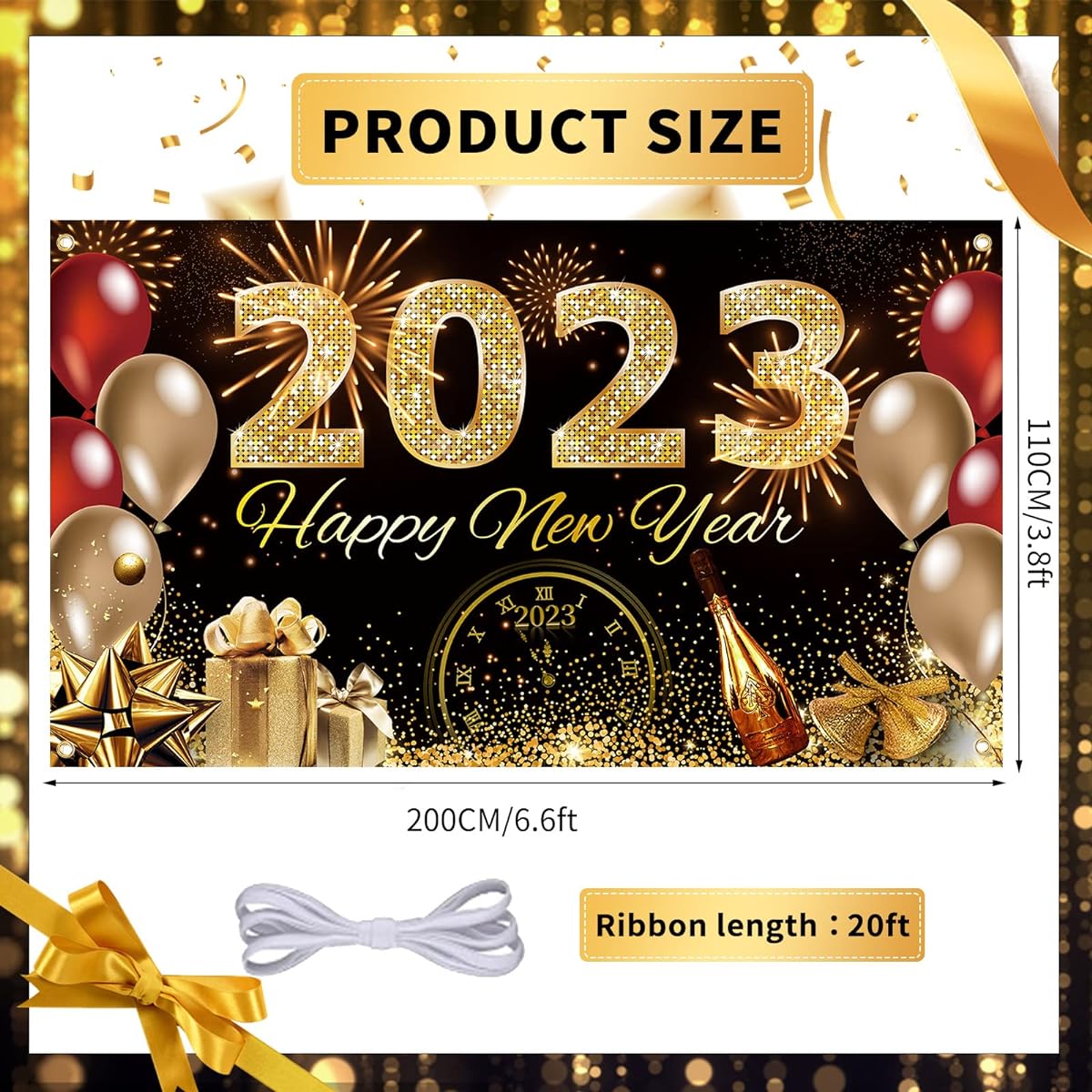 Happy New Year Backdrop Banner 2023,Happy New Year Decorations 2023 New Year's Eve Party Supplies New Year Party Favors Large Pink and Rose Gold Happy New Year Decorations Background Party Photo Booth