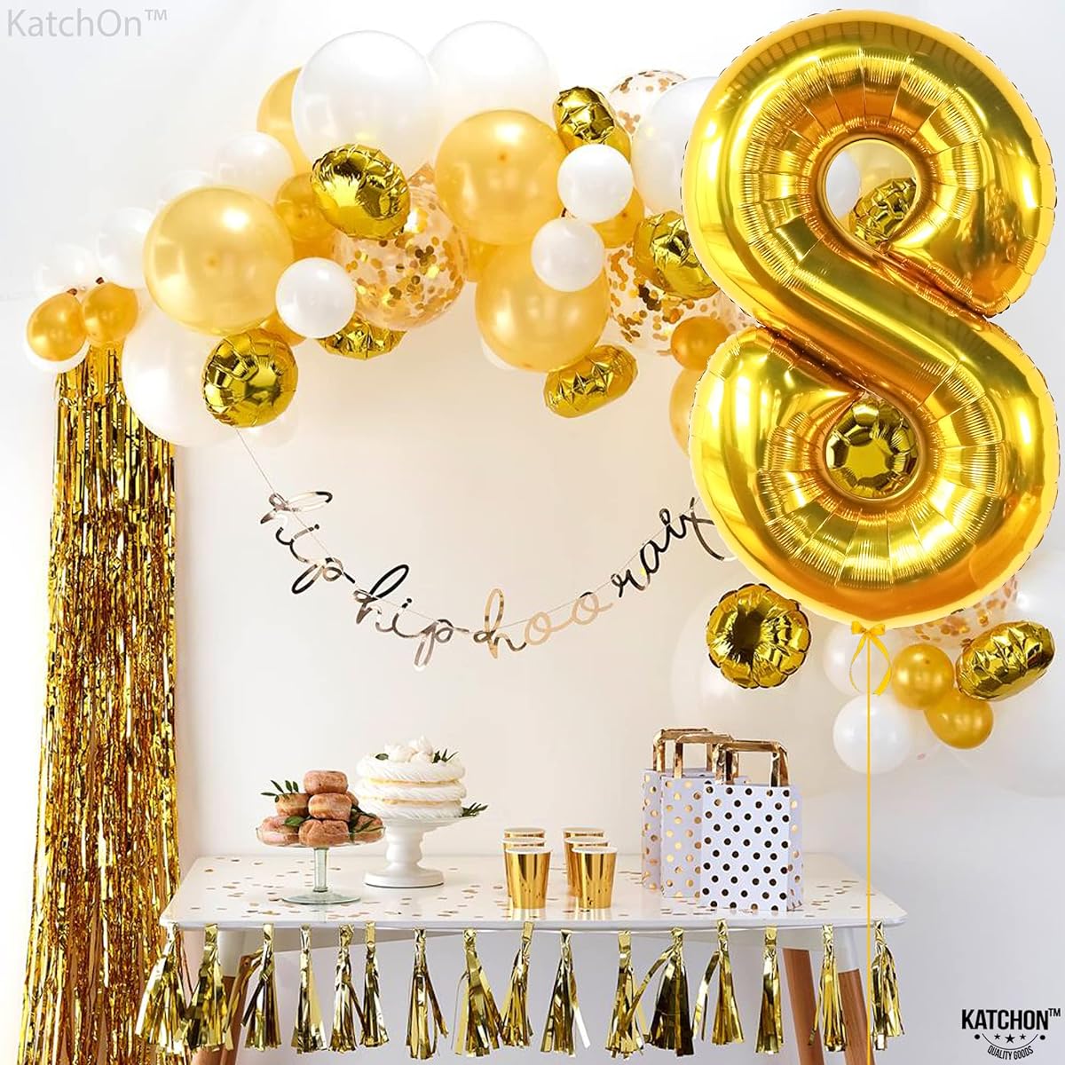 Birthday Number 8 Balloon Large - 40 Inch | Gold 8 Mylar Balloon for 8th Birthday Decorations | Gold 8 Balloon Birthday | Anniversary Graduation