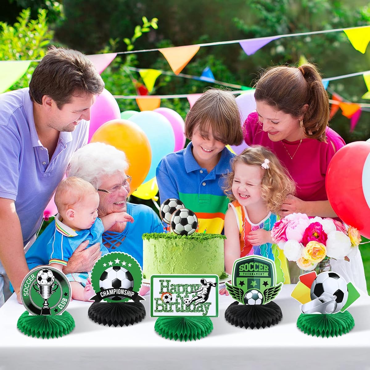 Soccer Birthday Party Decorations 9 Pieces Soccer Birthday Honeycomb Centerpiece Football Soccer Theme Table Topper Centerpiece Kids Boys Green Birthday Sports Table Party Supplies