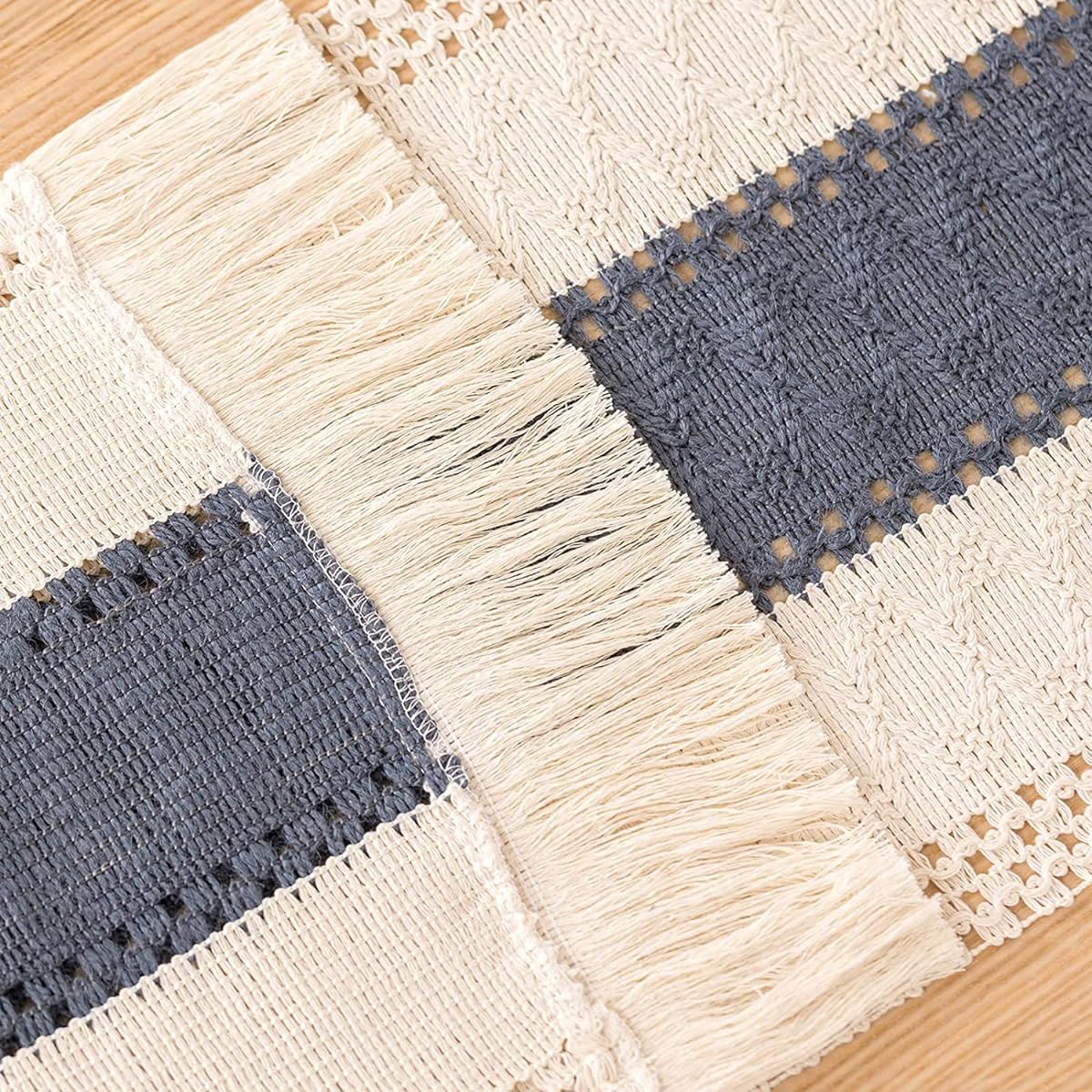 Macrame Table Runner Natural Burlap Table Runner,Seamed Cotton Boho Table Runner for Bohemian Wedding Bridal Shower Rustic Home Farmhouse Dining Table Decor (Style-4, 108 Inch)