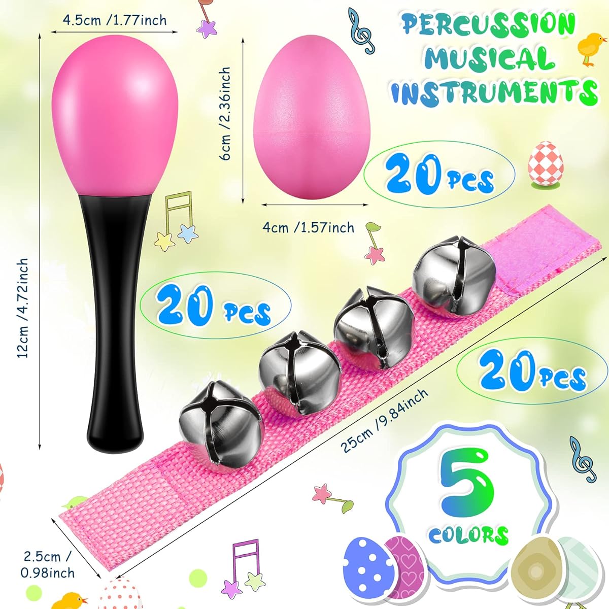 60 Pieces Shaker Musical Instruments Kids Music Party Favors Baby Learning Percussion Toys Wrist Hand Bands 20pcs Jingle Bells 20pcs Egg Shakers 20pcs Maracas Rattle Shakers 20pcs Sand Hammers
