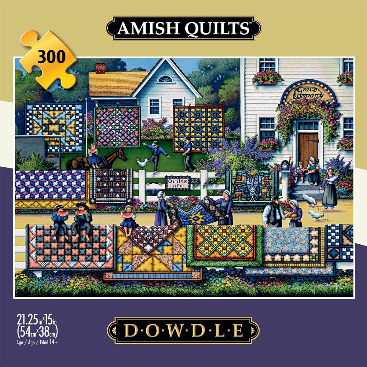 Buffalo Games - Dowdle - Amish Quilts - 300 Large Piece Jigsaw Puzzle for Adults, Challenging Puzzle, Perfect for Game Night - Finished Size 21.25 x 15.00