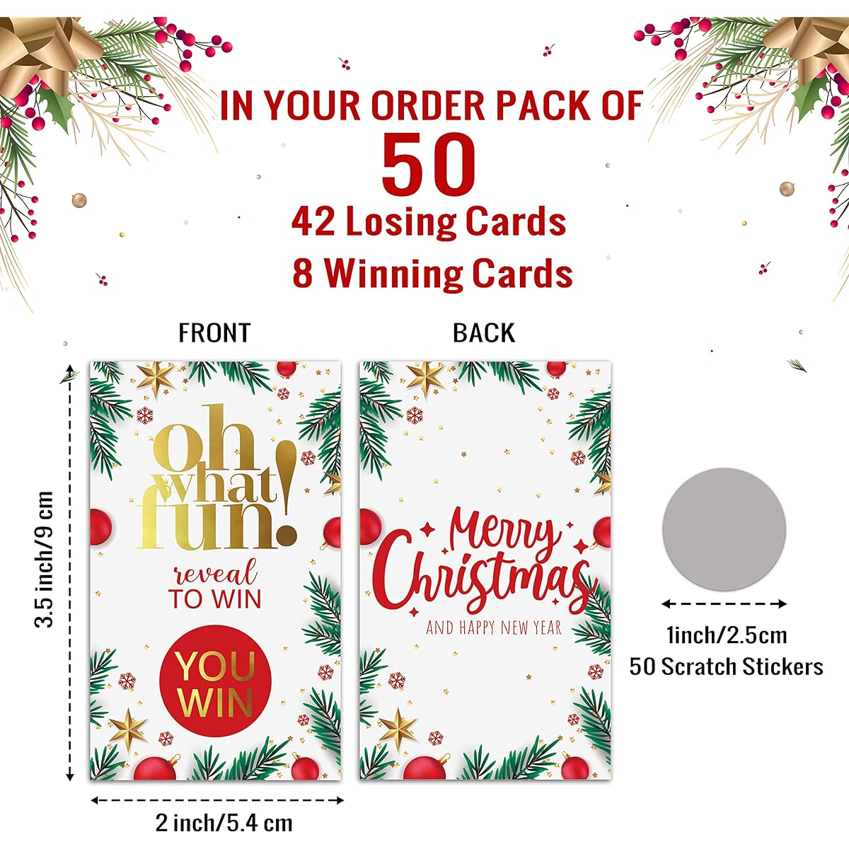 Christmas Party Games Scratch Off Game Cards 50 Holiday Raffle Tickets Win or Lose Games Christmas Holiday Games Supplies Activities for Kids Adults Groups Holidays(JRM400)