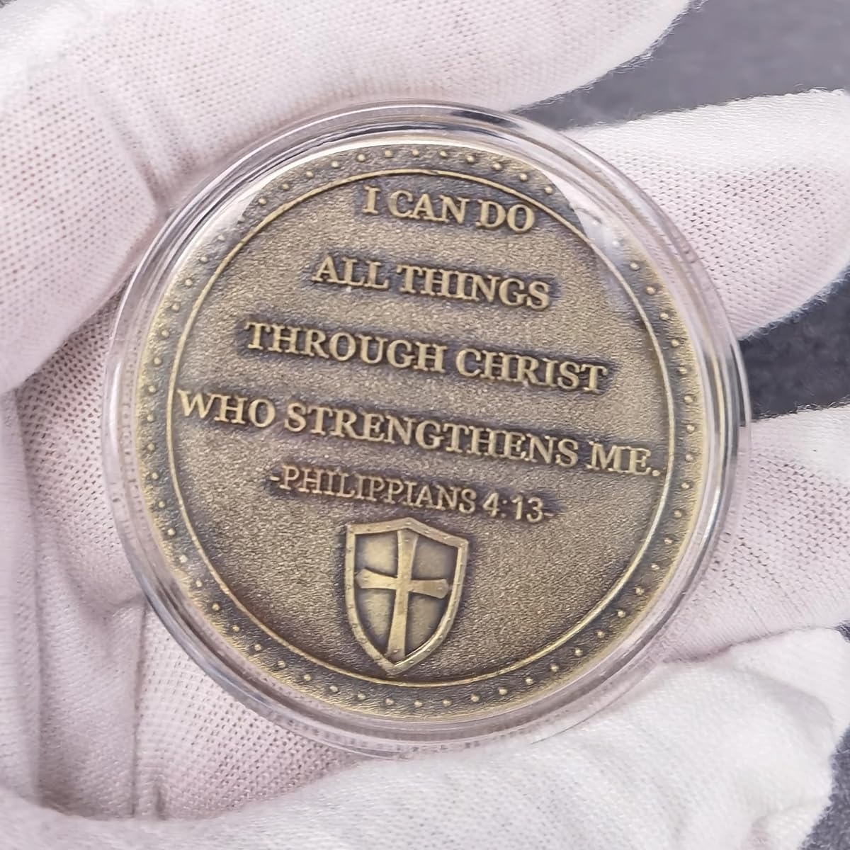 God's Strength Warrior Christian Challenge Coin Armor Up Faith Bible Verse Pocket Hug Token (Pack of 10)