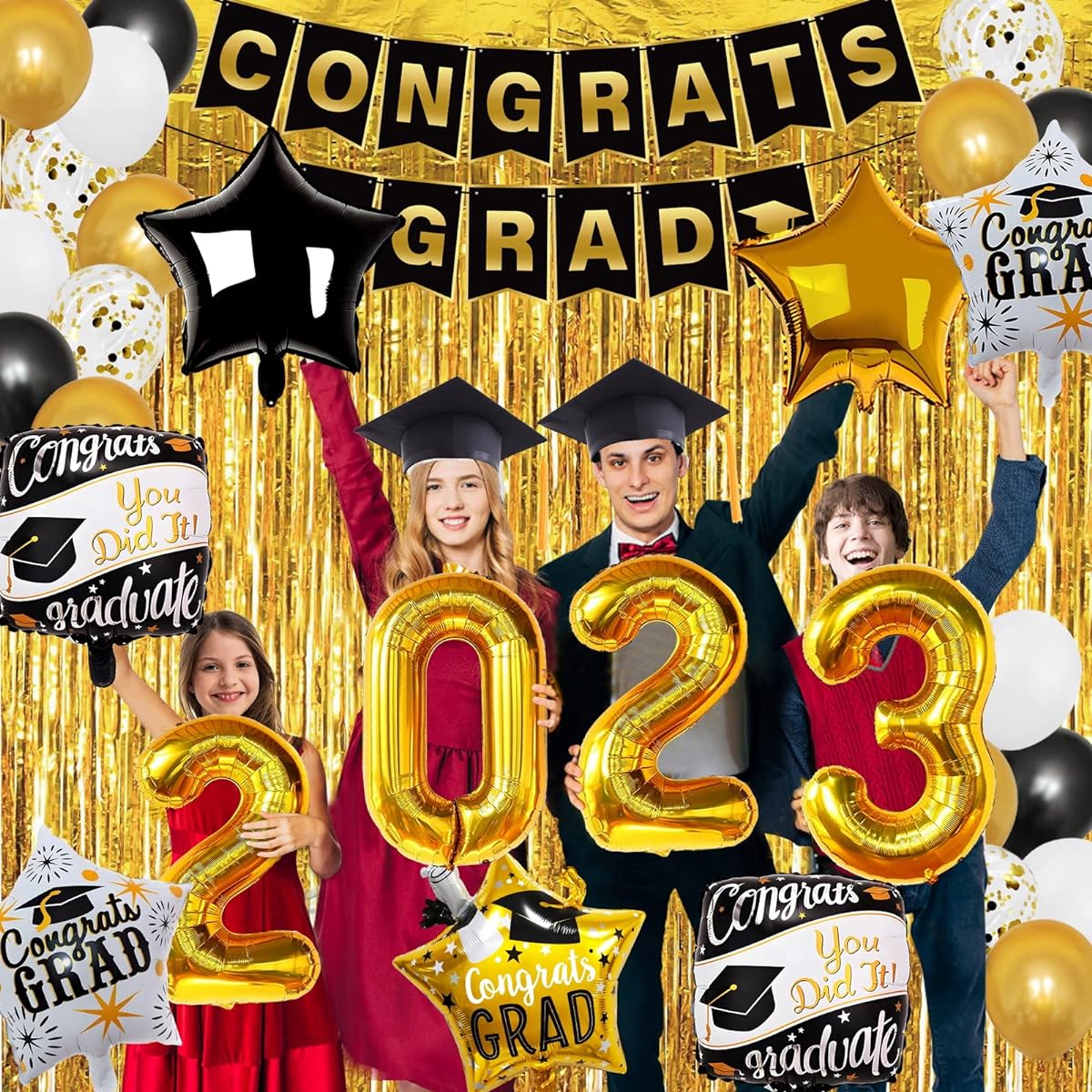 Graduation Party Decorations 2023 Set Black and Gold Graduation Decorations 2023 Graduation Banner Graduation Balloons Gold Fringe Graduation Party Supplies 2023 Class of 2023 Decorations