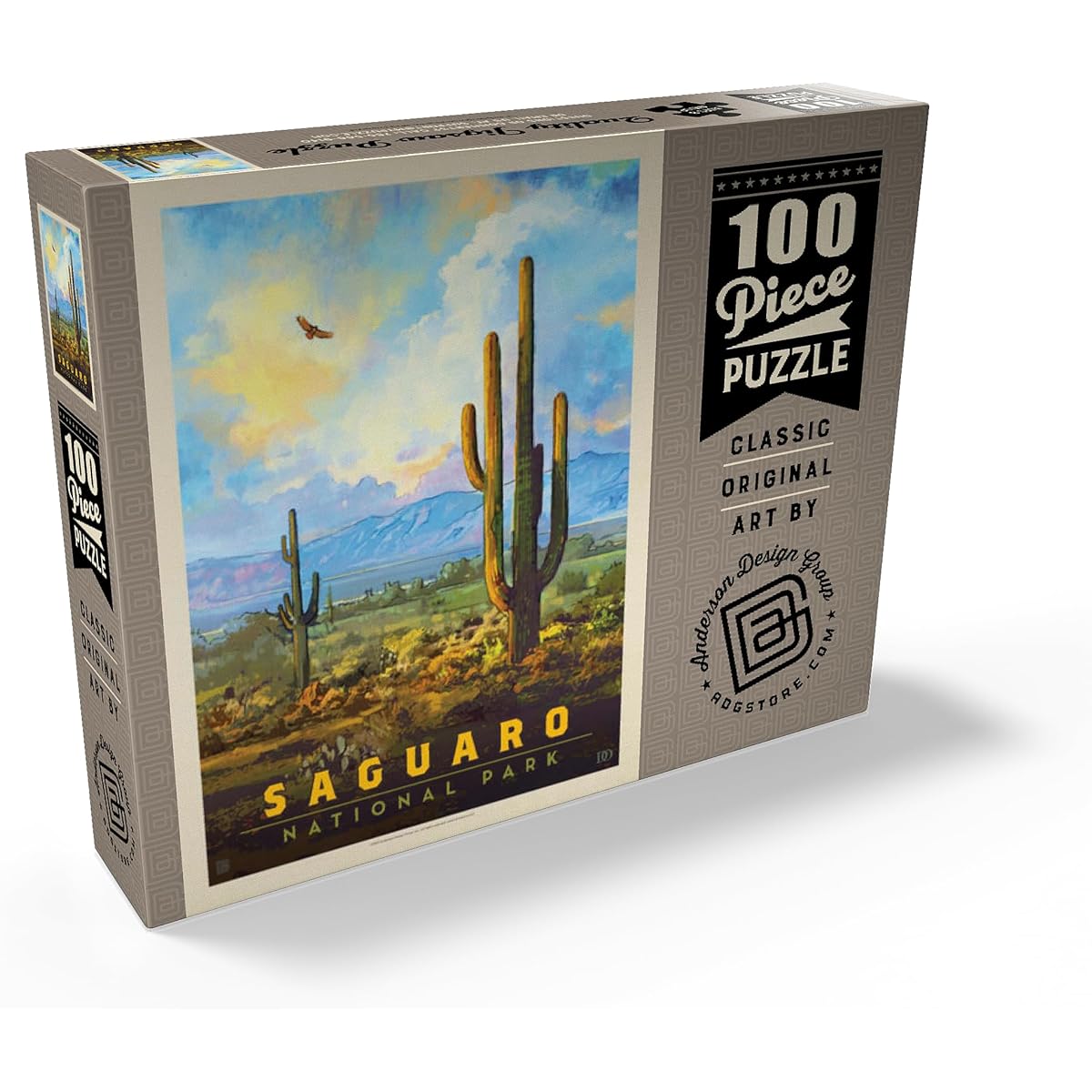Saguaro National Park Desert Dawn Vintage Poster Premium 100 Piece Jigsaw Puzzle for Adults