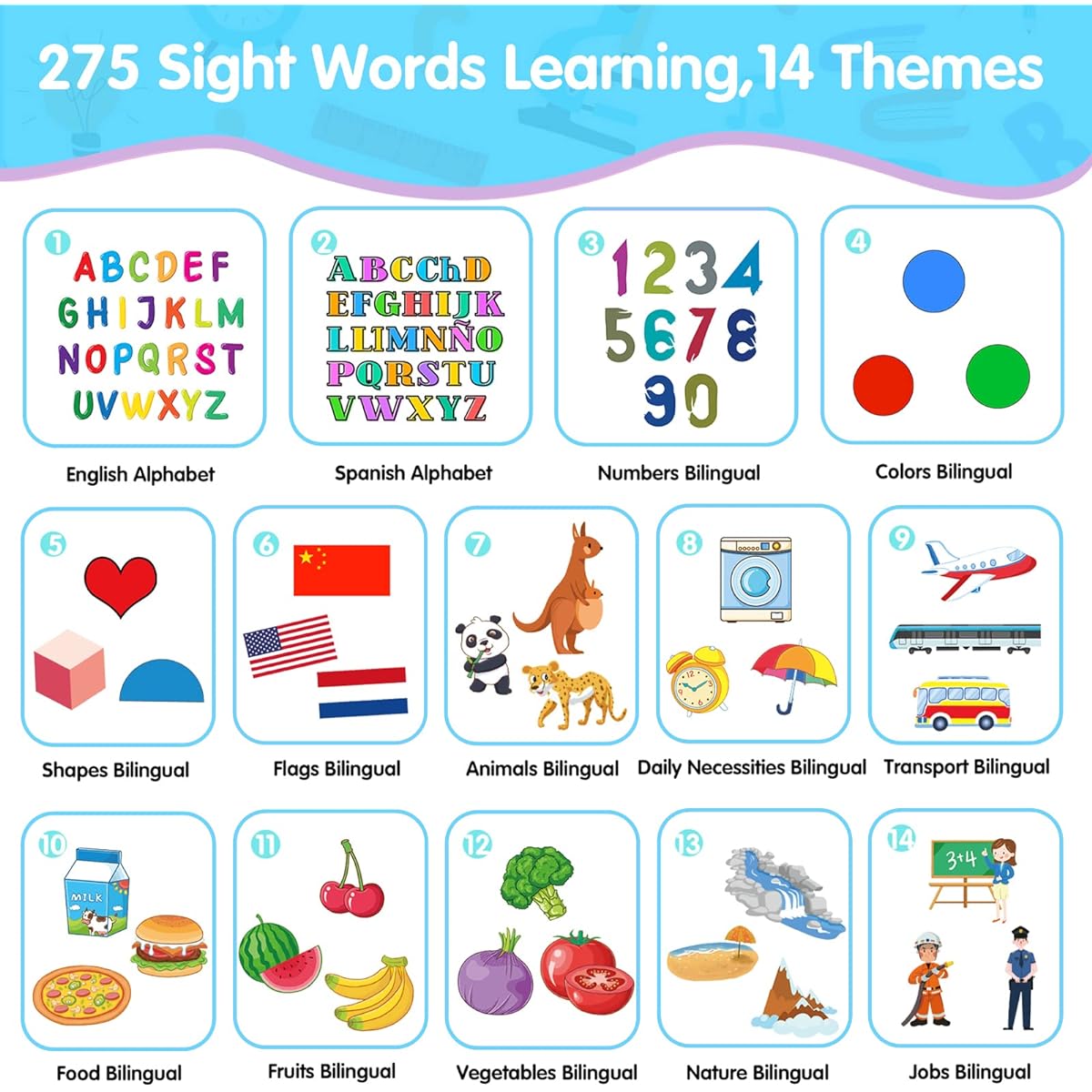 QuTZ Flashcards ABC (275 Words Blue (Bilingual ABC+123))